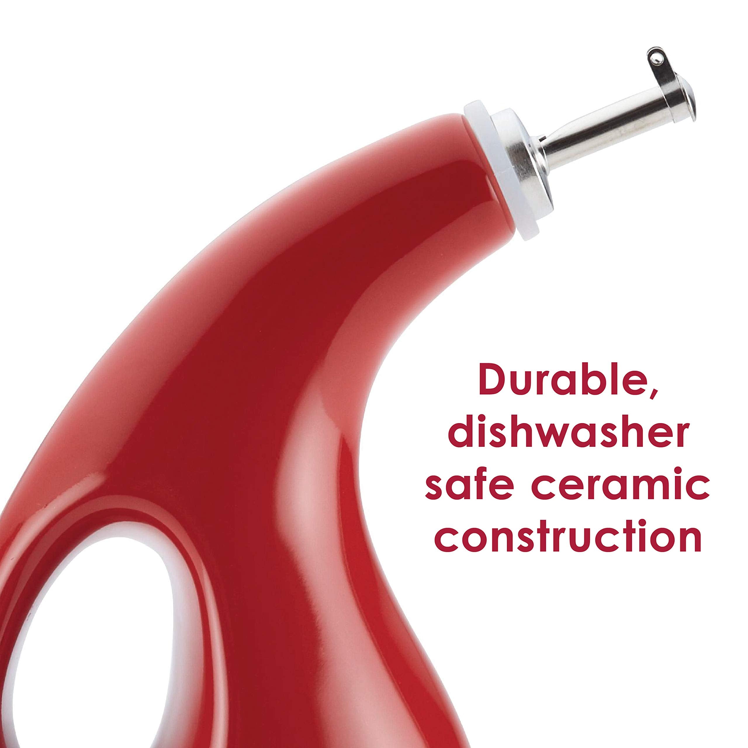 Rachael Ray Solid Glaze Ceramics Evoo Olive Oil Bottle Dispenser With Spout - 24 Ounce, Red