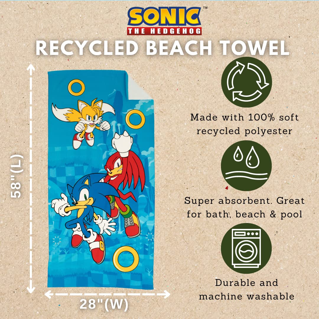 Franco Sonic The Hedgehog Recycled Polyester Beach Towel, 58 In X 28 In, Ready To Run Pattern