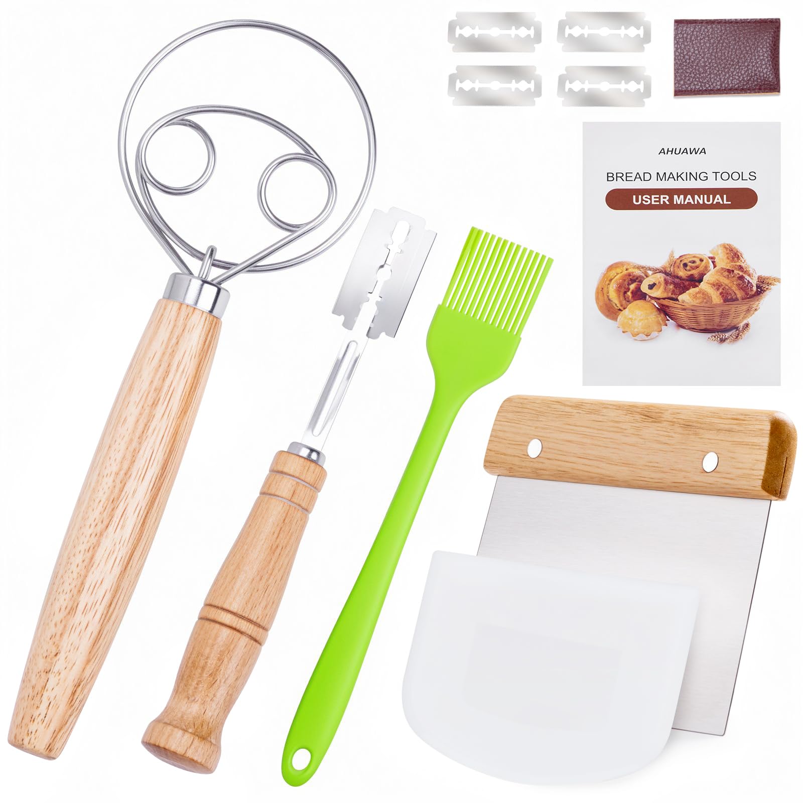 Danish Dough Whisk With Sourdough Scoring Tool, Bread Making Tools And Baking Supplies, Dough Hook, Dutch Whisk, Lame Bread, Ben