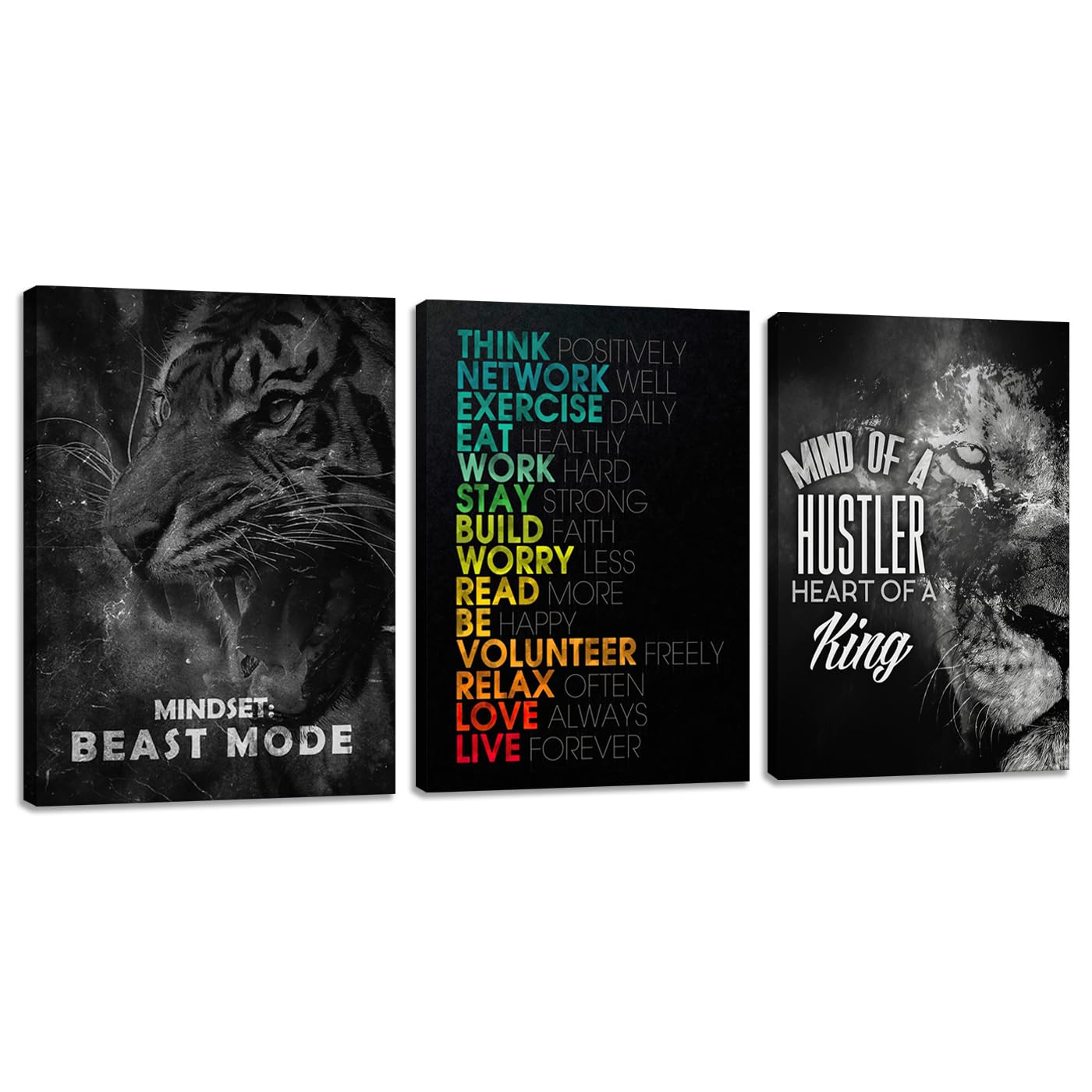 3 Pieces Mindset Wall Decor Posters Room Decor For Men Motivational Tiger Wall Art For Office Inspirational Picture Painting Pos