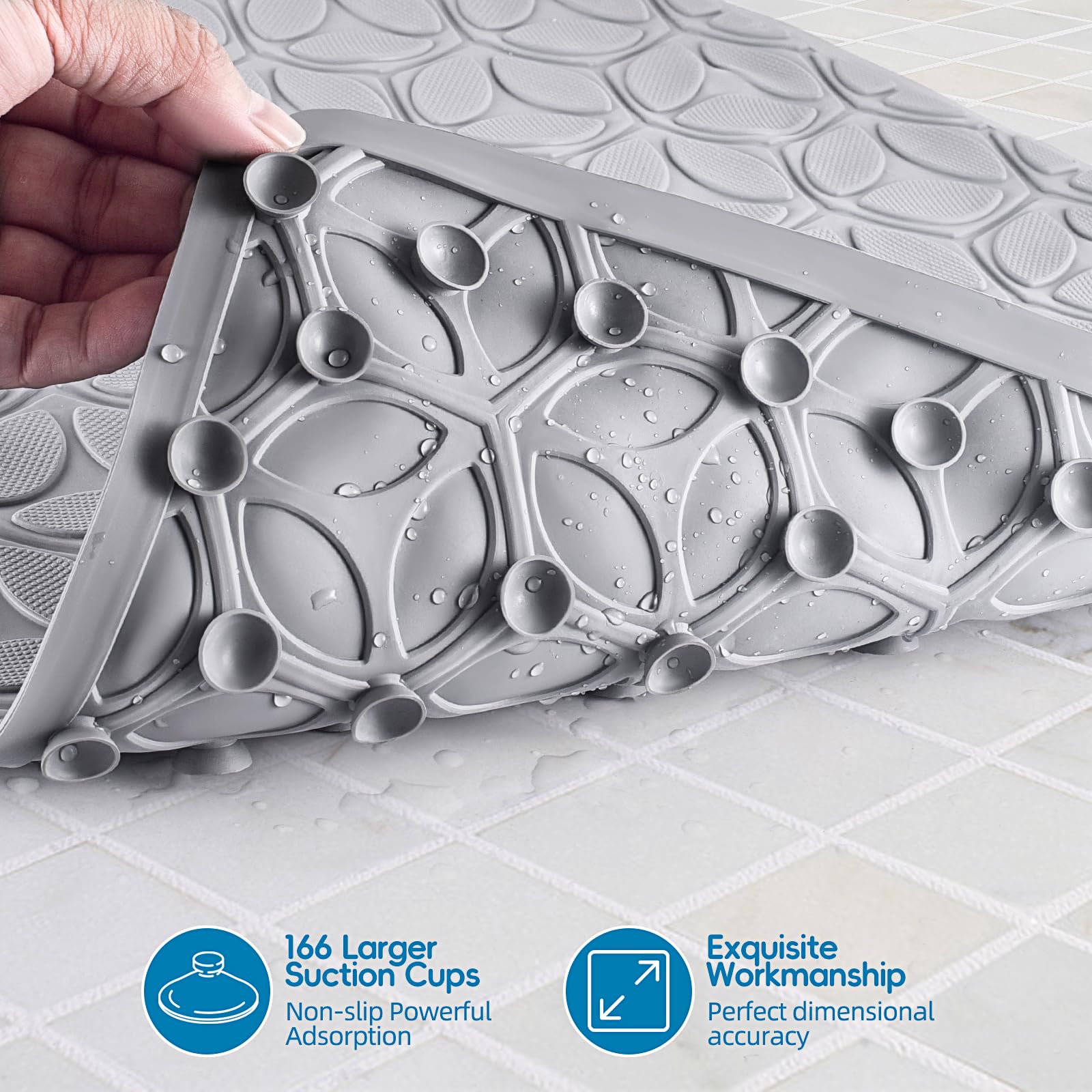 Wrisin Bathtub Mat Non Slip With Suction Cups - 100% Rubber Bathroom Mat Textured For Bath Tub Shower Safety - Soft On Touch - B