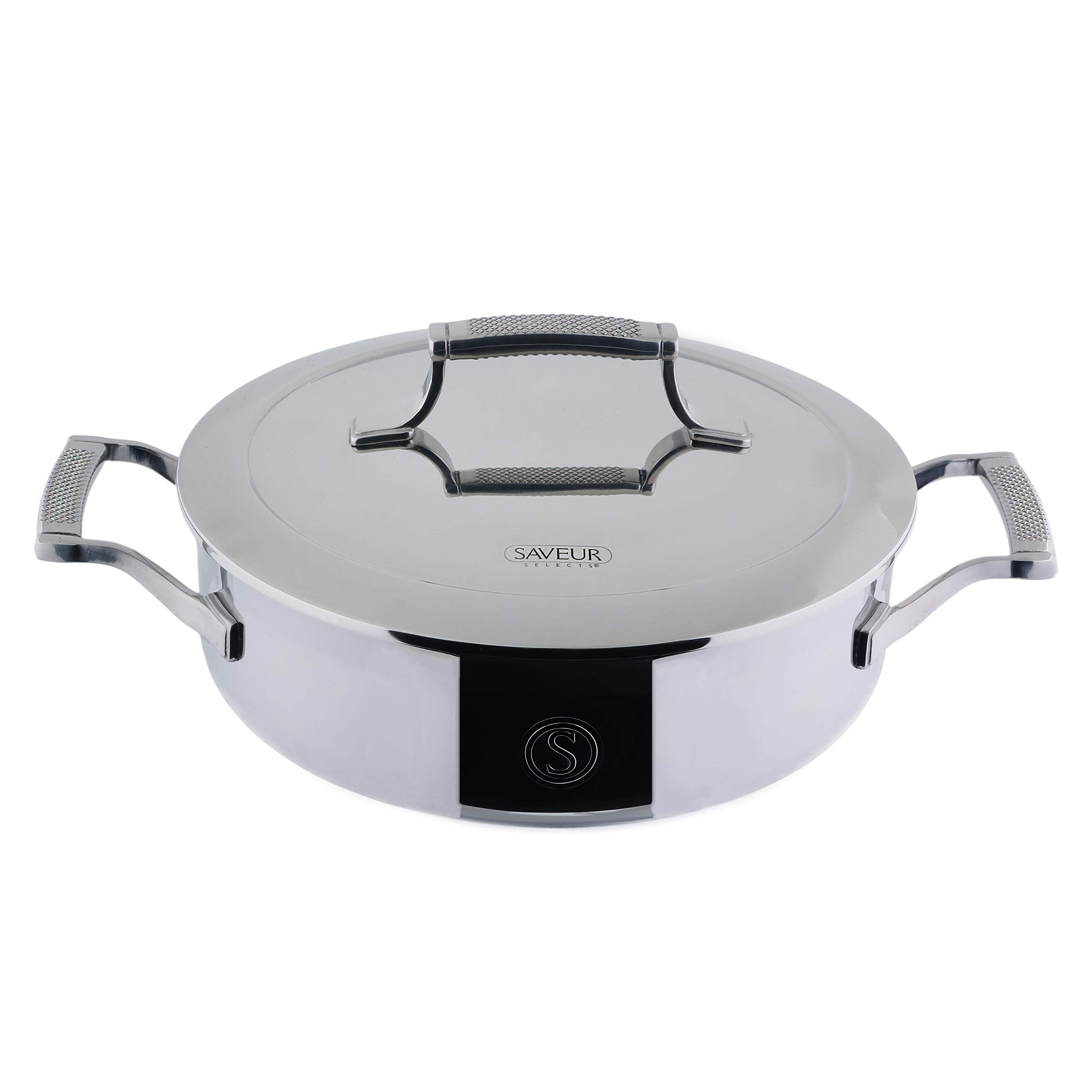 SAVEUR SELECTS Tri-ply Stainless Steel 3-Quart Sauteuse with Lid, Induction-ready, Dishwasher Safe, Voyage Series