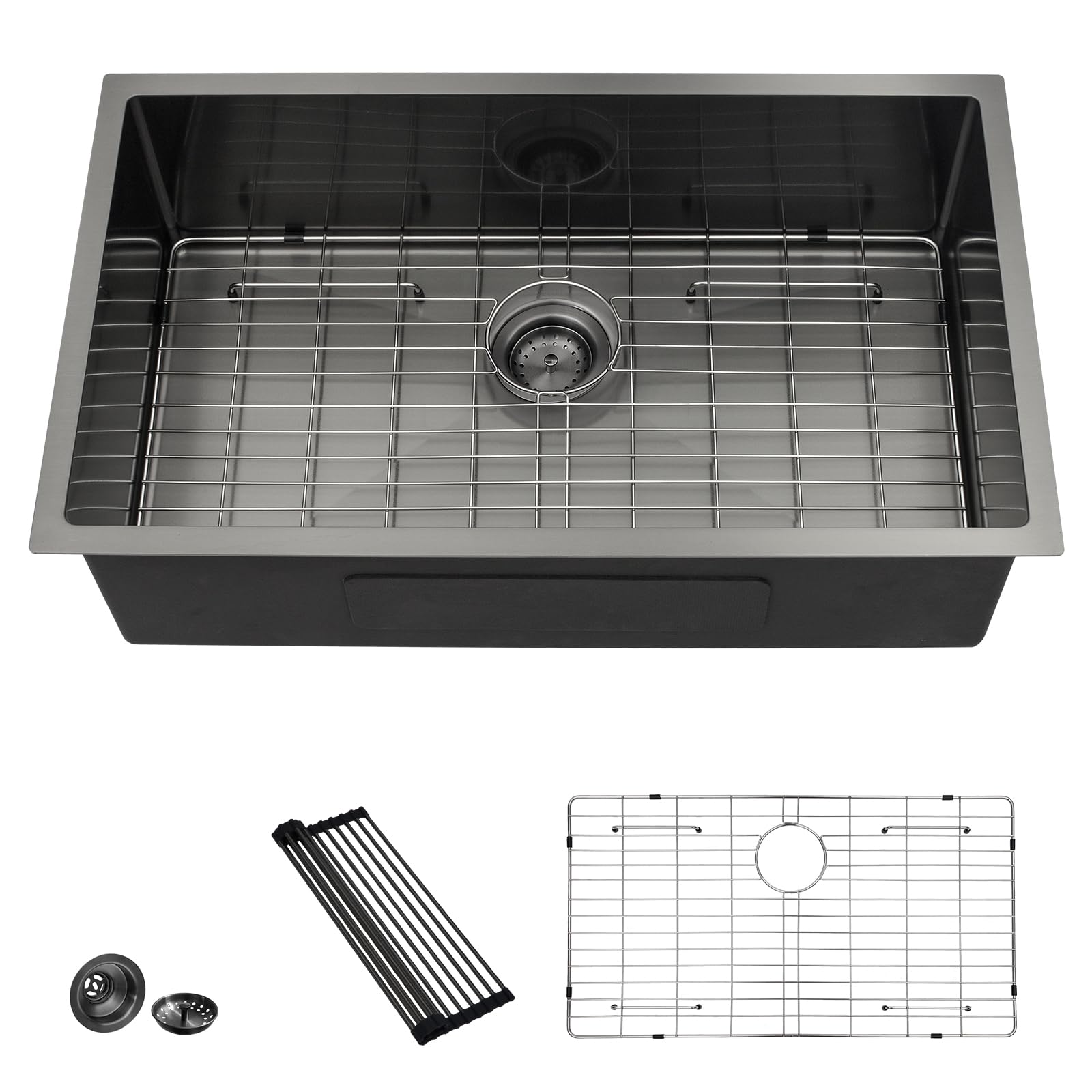 Lordear 30 Black Stainless Steel Kitchen Sink - 30X18 Inch Kitchen Sink Undermount 16 Gauge Stainless Steel Gunmetal Black Singl
