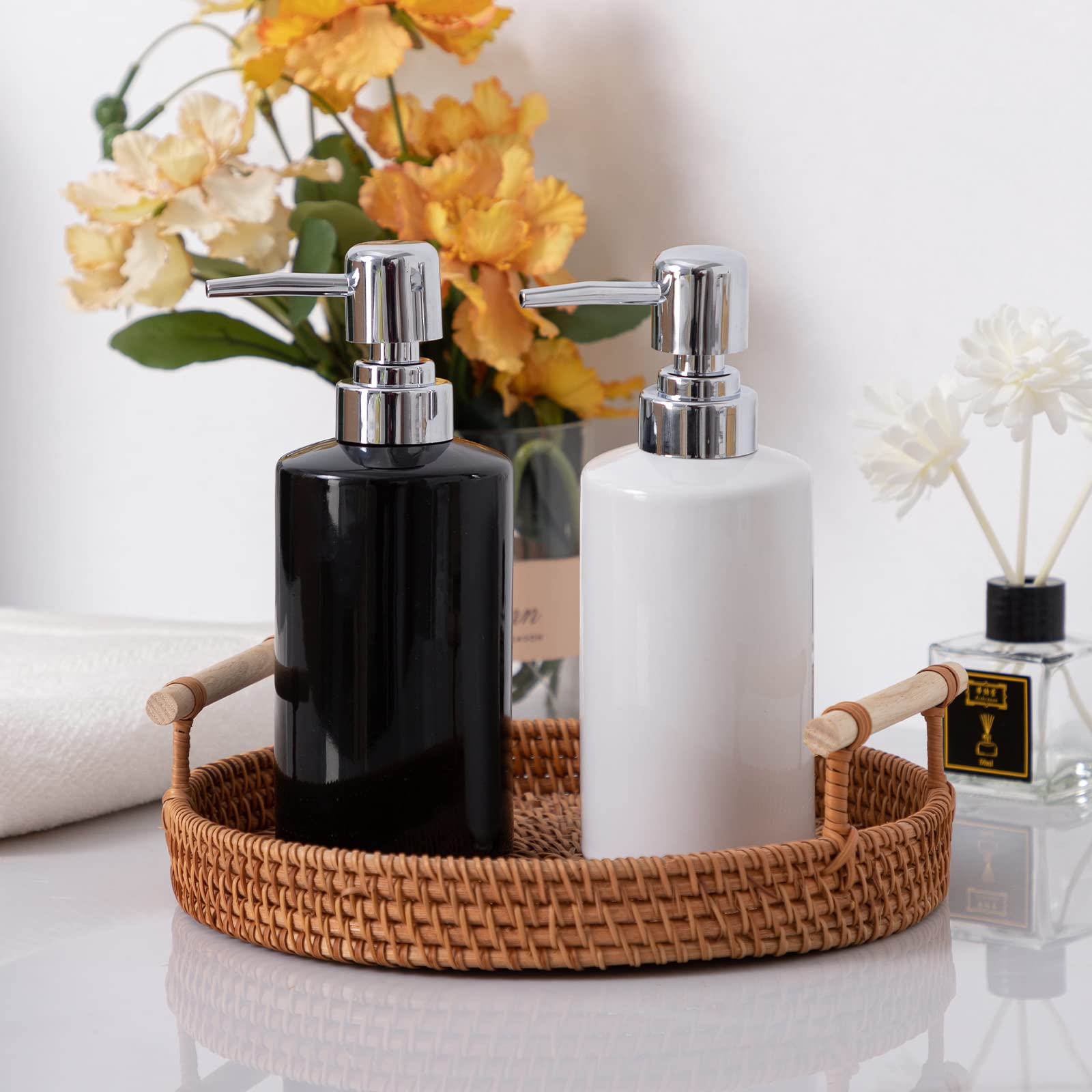 Fe Soap Dispenser, 300Ml/10Oz Ceramic Liquid Soap Pump Dispenser, Refillable Dish Soap Dispenser For Kitchen Bathroom Washroom (