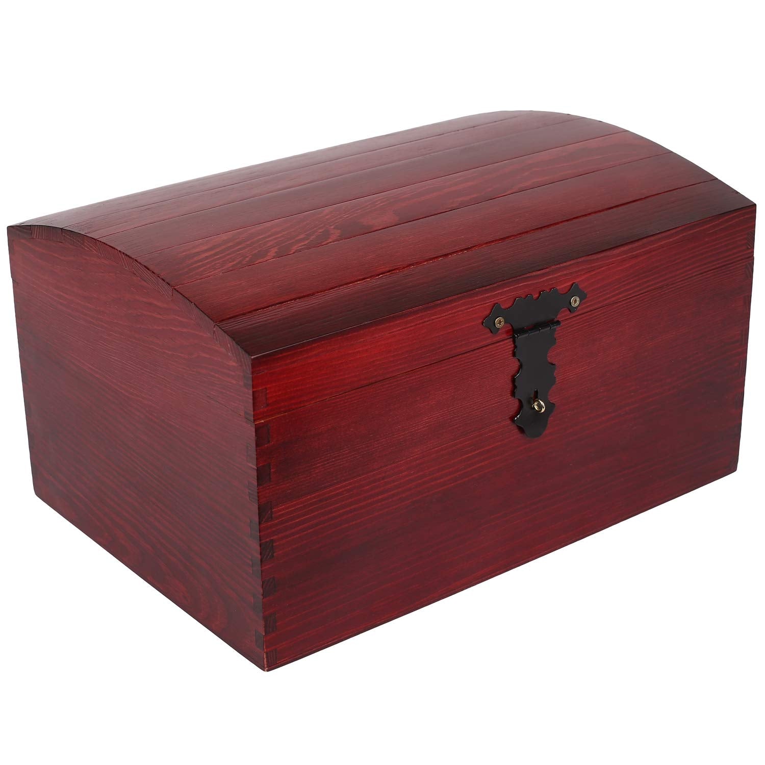 Creative Deco Large Wooden Storage Box Burgundy with Hinged Lid | 13.58x9.84x7.55in | Keepsake Treasure Chest Trunk | Memory Box