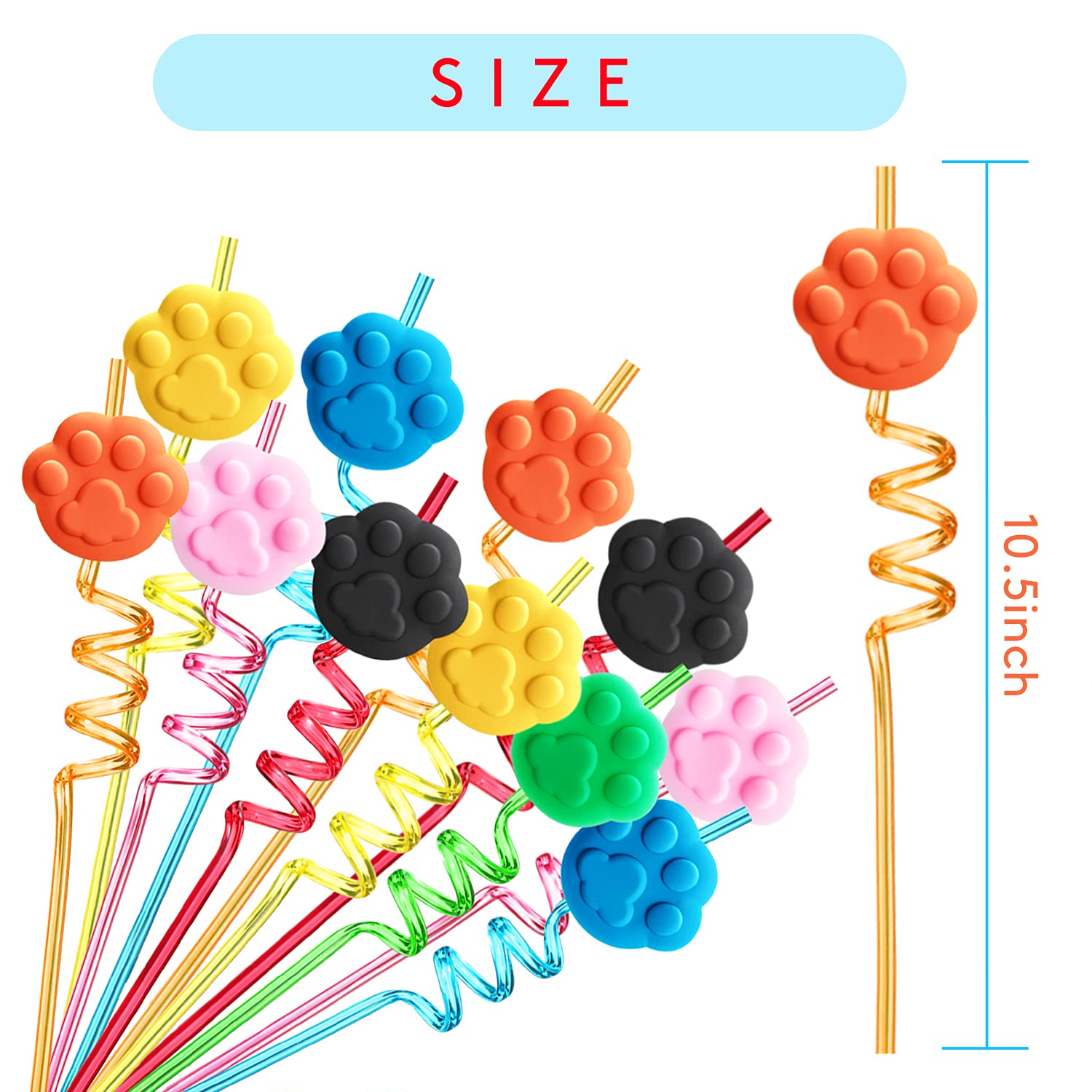 24 Paw Print Drinking Straws With 2 Pcs Patrol Straws Cleaning Brush For Pet Dog Puppy Pals Cat Birthday Party Supplies Decorati