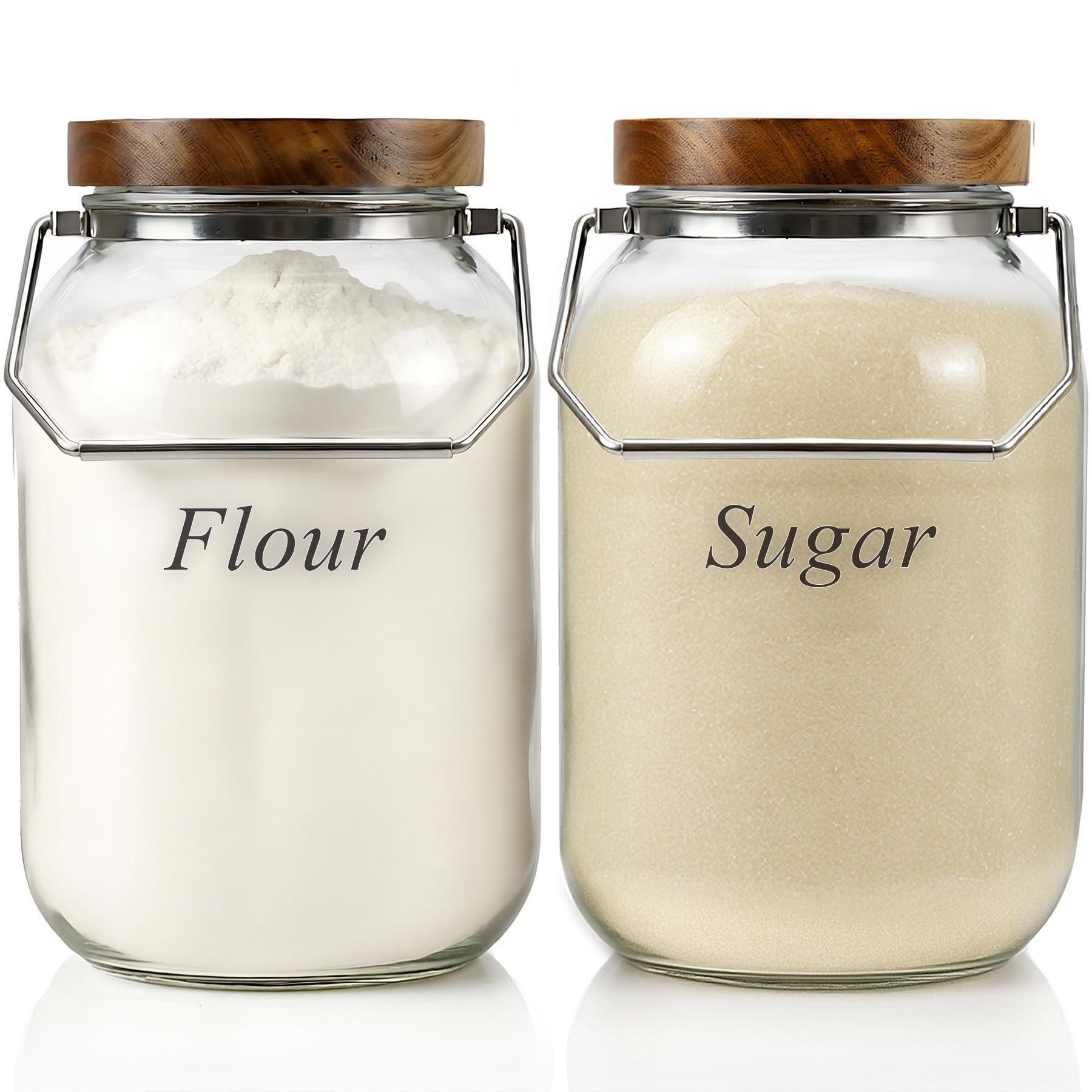 YoenKtss Glass Flour Sugar Storage Containers with Wood Lid and Handle