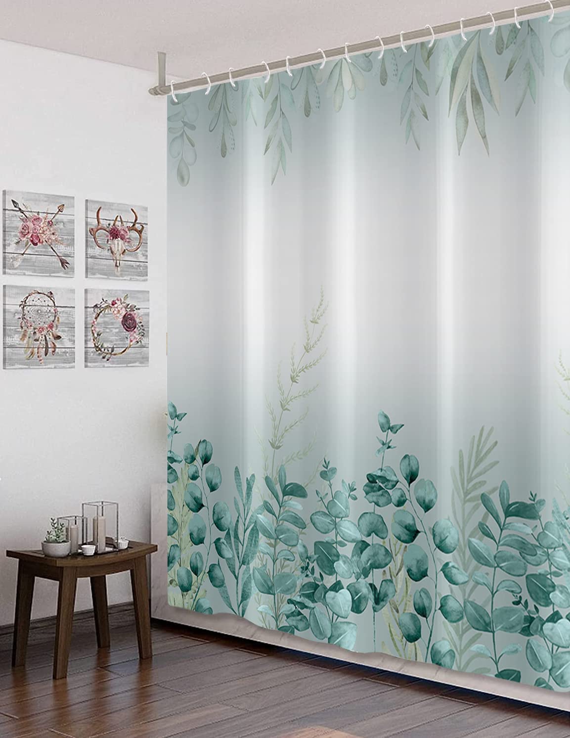 Gcirec Spring Eucalyptus Shower Curtain, Sage Green Botanical Tropical Leaves Plants Bathroom Curtain For Bathtub Decor Waterpro
