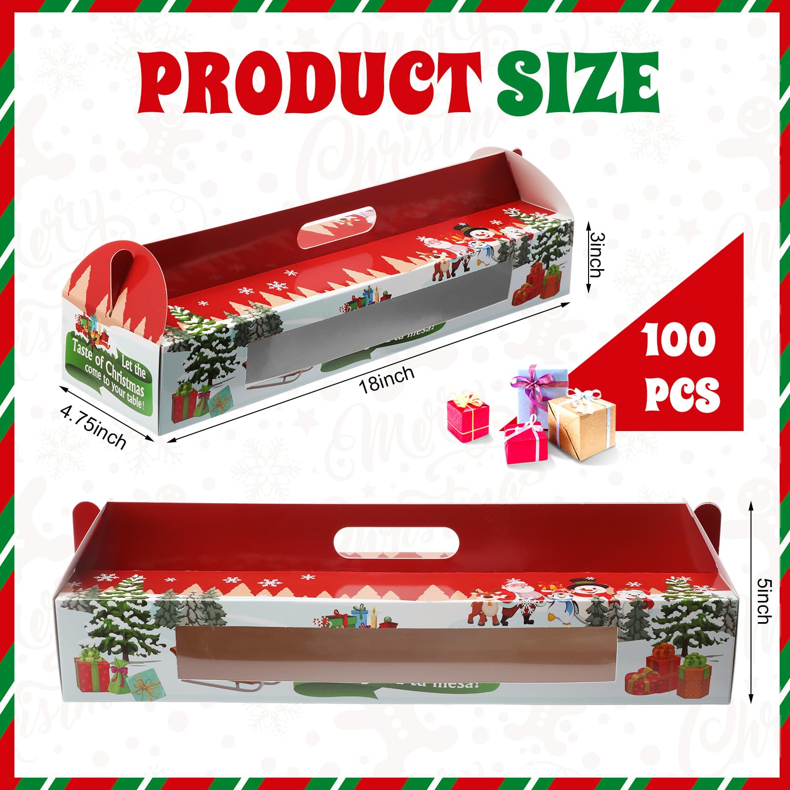 Cholemy 100 Pcs Christmas Ham Bread Boxes Containers 18 x 4.75 x 3 Paperboard Baking Bakery Box Bags for Homemade Bread Holiday