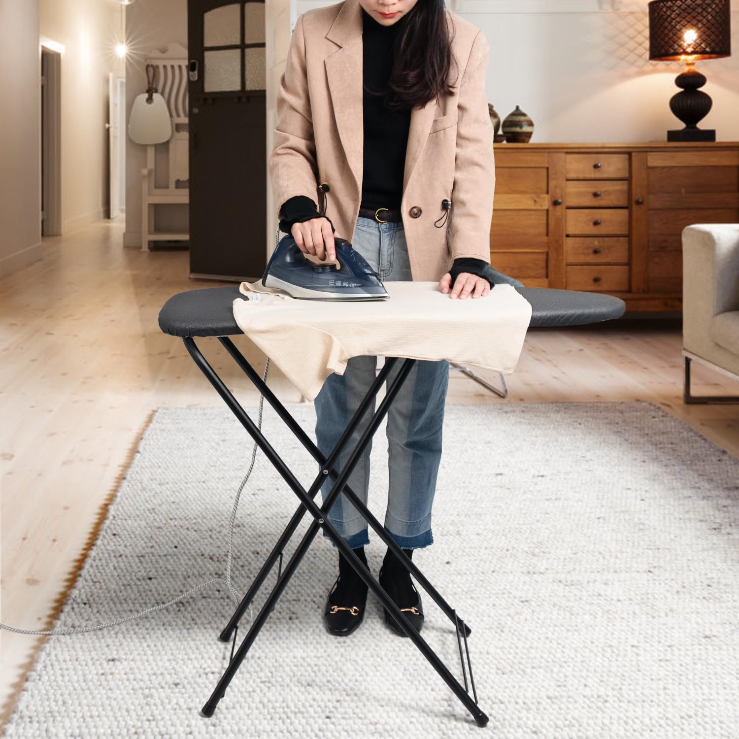 Duwee 13''  35'' Ironing Board Small With Heat Resistant Cover,Folding Compact Ironing Board,Light Weight,Easy To Storage,Black