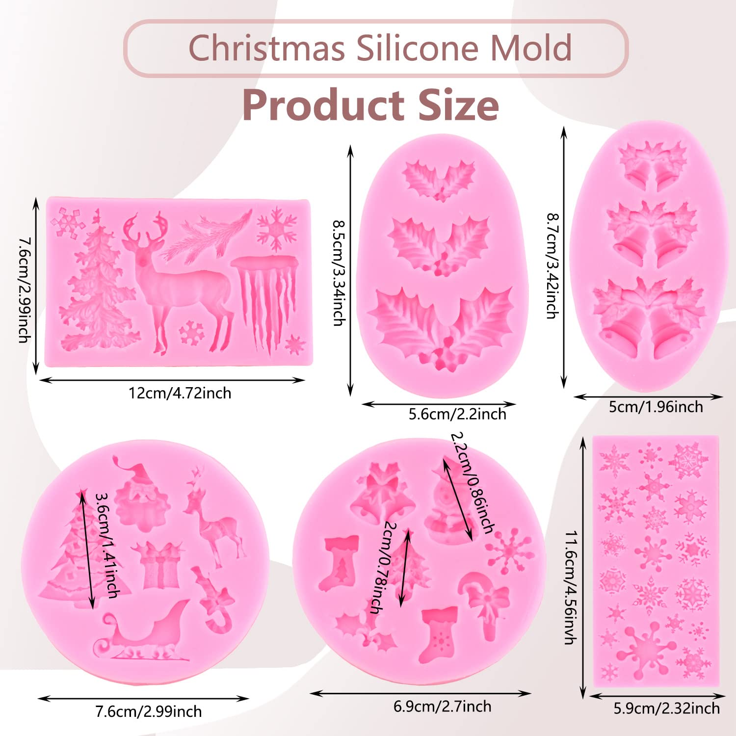 Miyahouse Christmas Silicone Molds Christmas Bell Holly Leaves Snowflakes Elk Fondant Mold Santa Claus Molds For Xmas New Year P