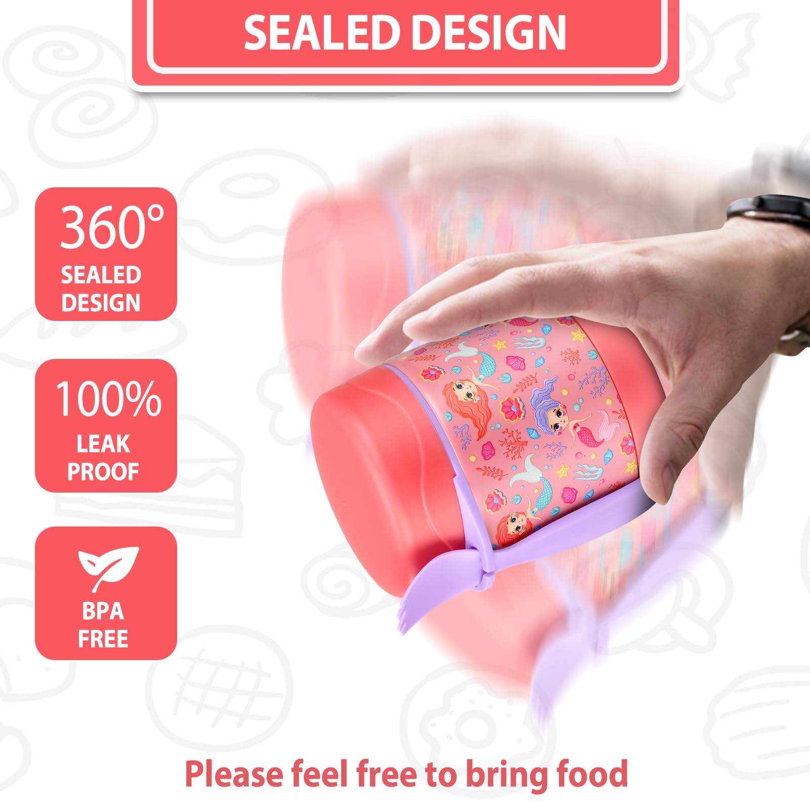 10Oz Insulated Soup Thermo For Kids - Leakproof Stainless Steel Food Jar With Spoon For School Lunches (Pink Mermaid)