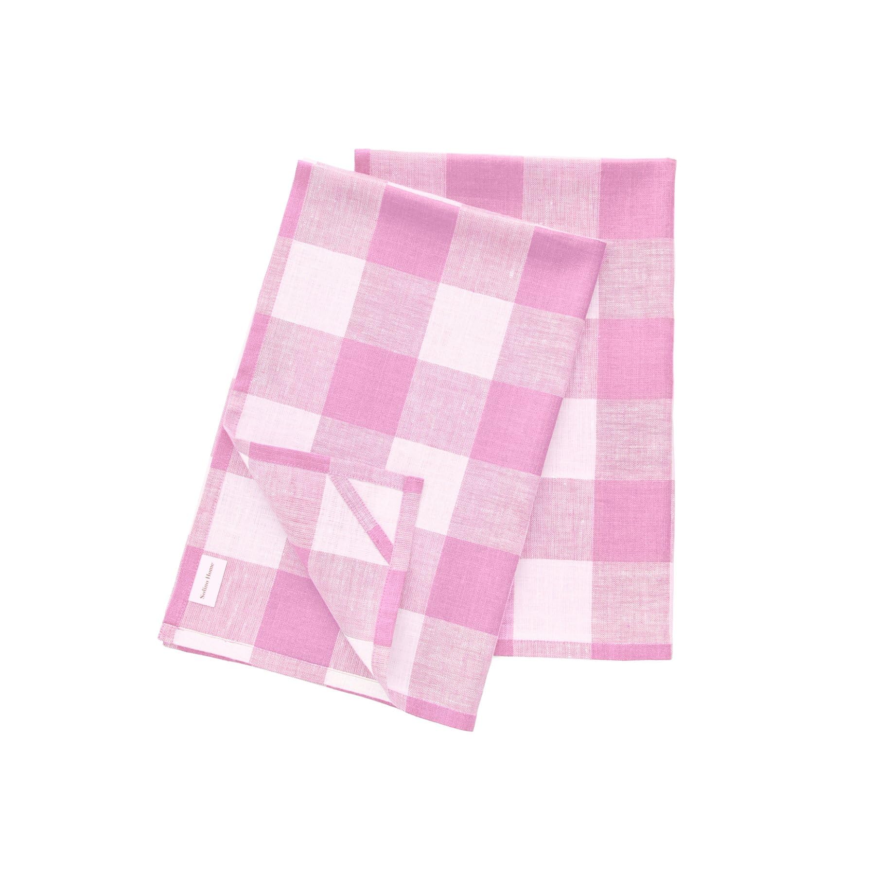 Solino Home Linen Kitchen Towels Set Of 2 - Pink Begonia 17 X 26 Inch - 100% Pure Linen Buffalo Check Kitchen/Tea Towels - Machi