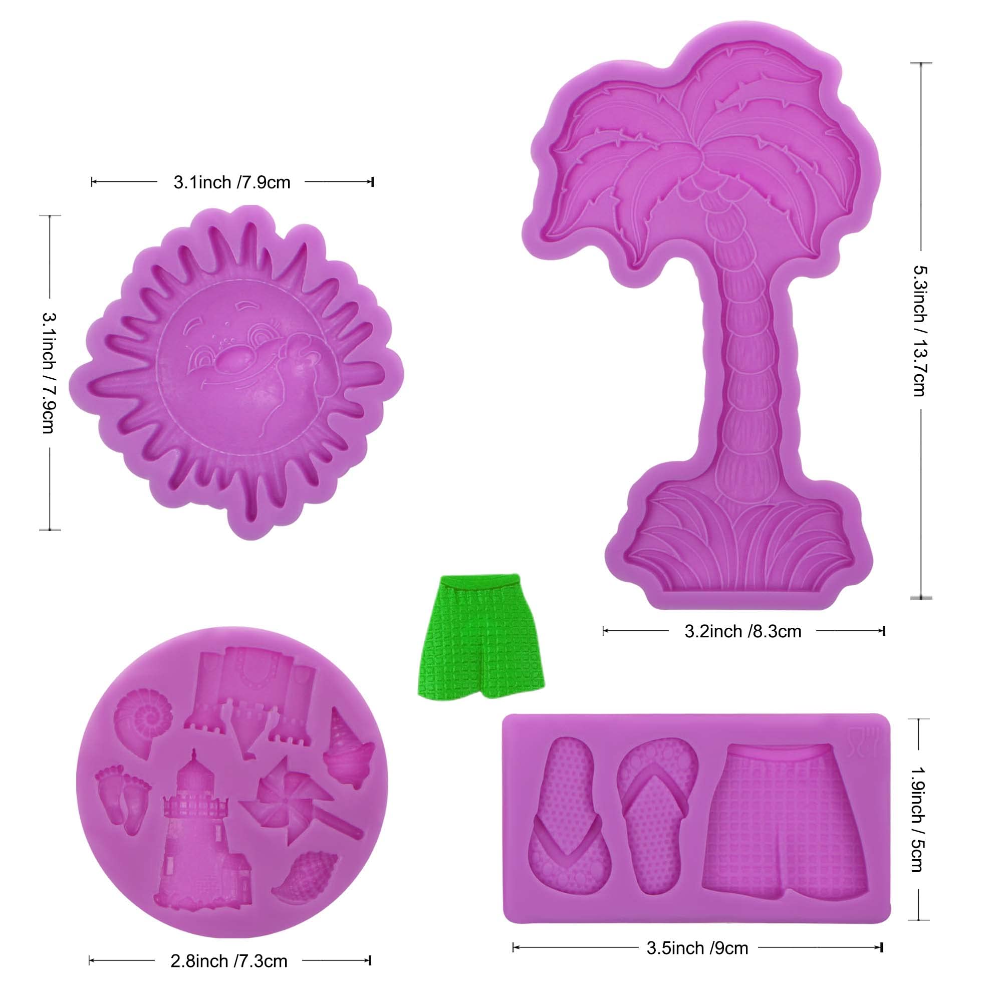 Sun Silicone Molds, Beach Theme With Tree Seashell Chocolate Molds For Cake Decoration, Cupcake Toppers, Soap Decor, Fondant Sug