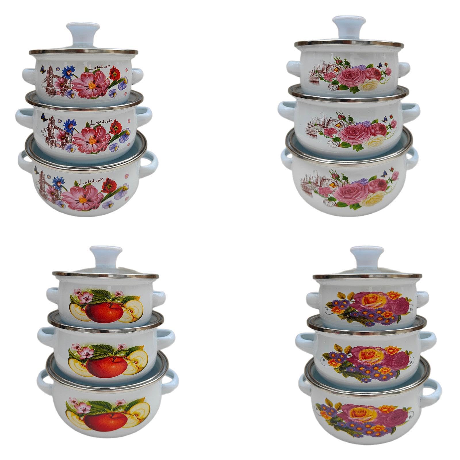 Snappsy 3Pcs Enamel Stockpot Enamelware Cookware Set For Induction Cookers Gas Stove A