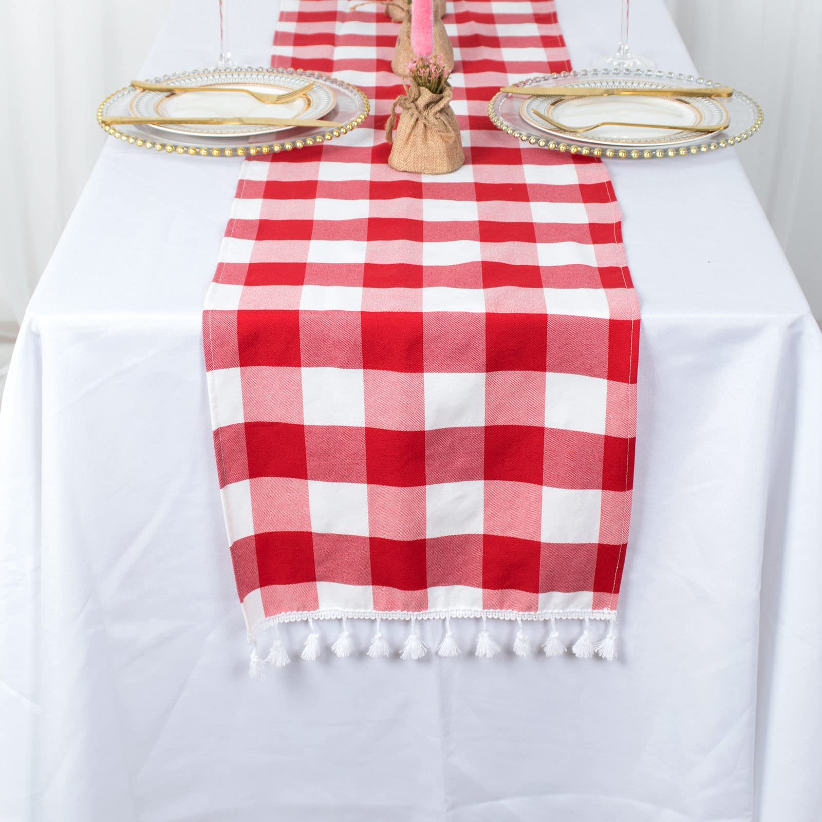 Partisout Buffalo Check Table Runner 72 Inch Red And White Checked Table Runner With Tassel Bluffalo Plaid Table Runners Washabl
