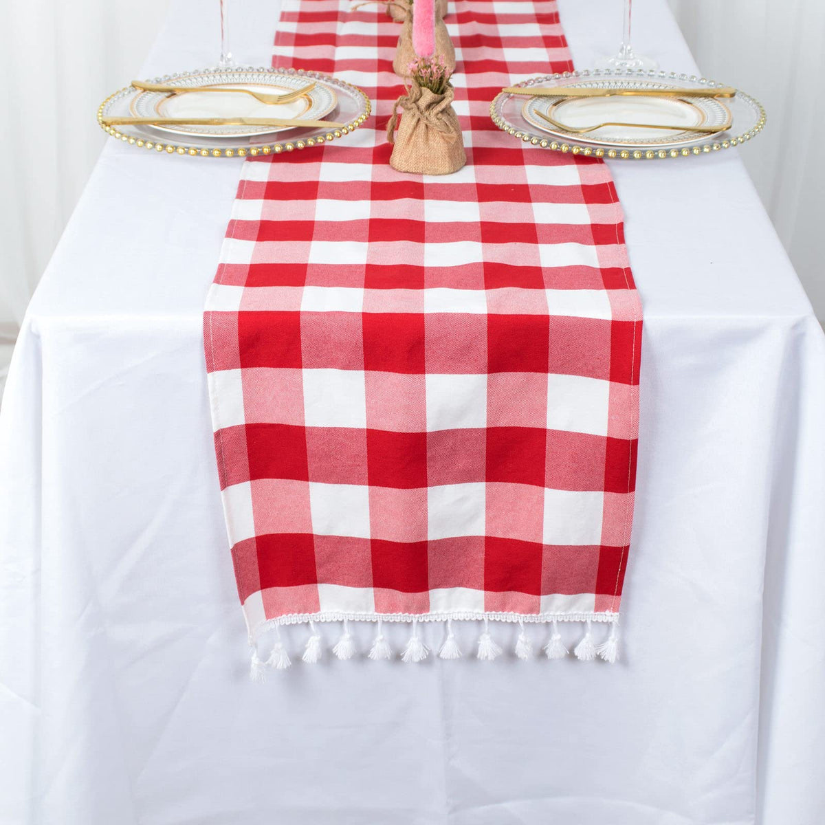 Partisout Buffalo Check Table Runner 72 Inch Red And White Checked Table Runner With Tassel Bluffalo Plaid Table Runners Washabl