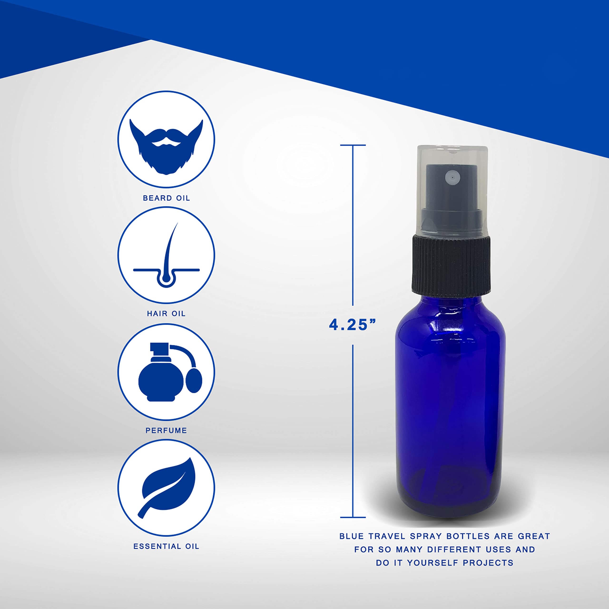 Nevlers 24 Pk 1 Oz Blue Small Glass Spray Bottles For Essential Oils - Perfume |Refillable Travel Size Spray Bottle Set Includes