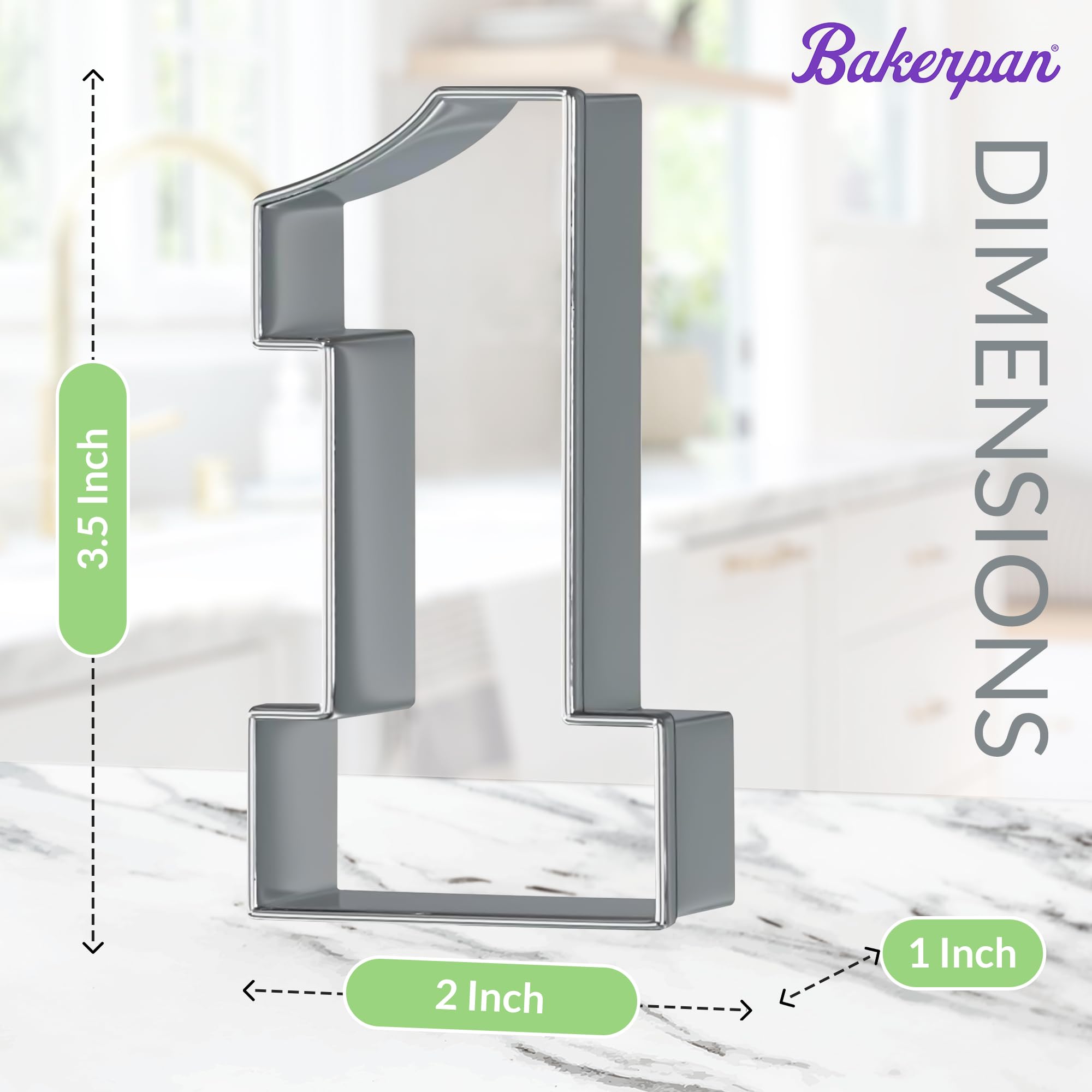 Bakerpan Stainless Steel Number 1 Cookie Cutter, Cookie Cutter Number One Shapes, 3 1/2 Inch - Set Of 2