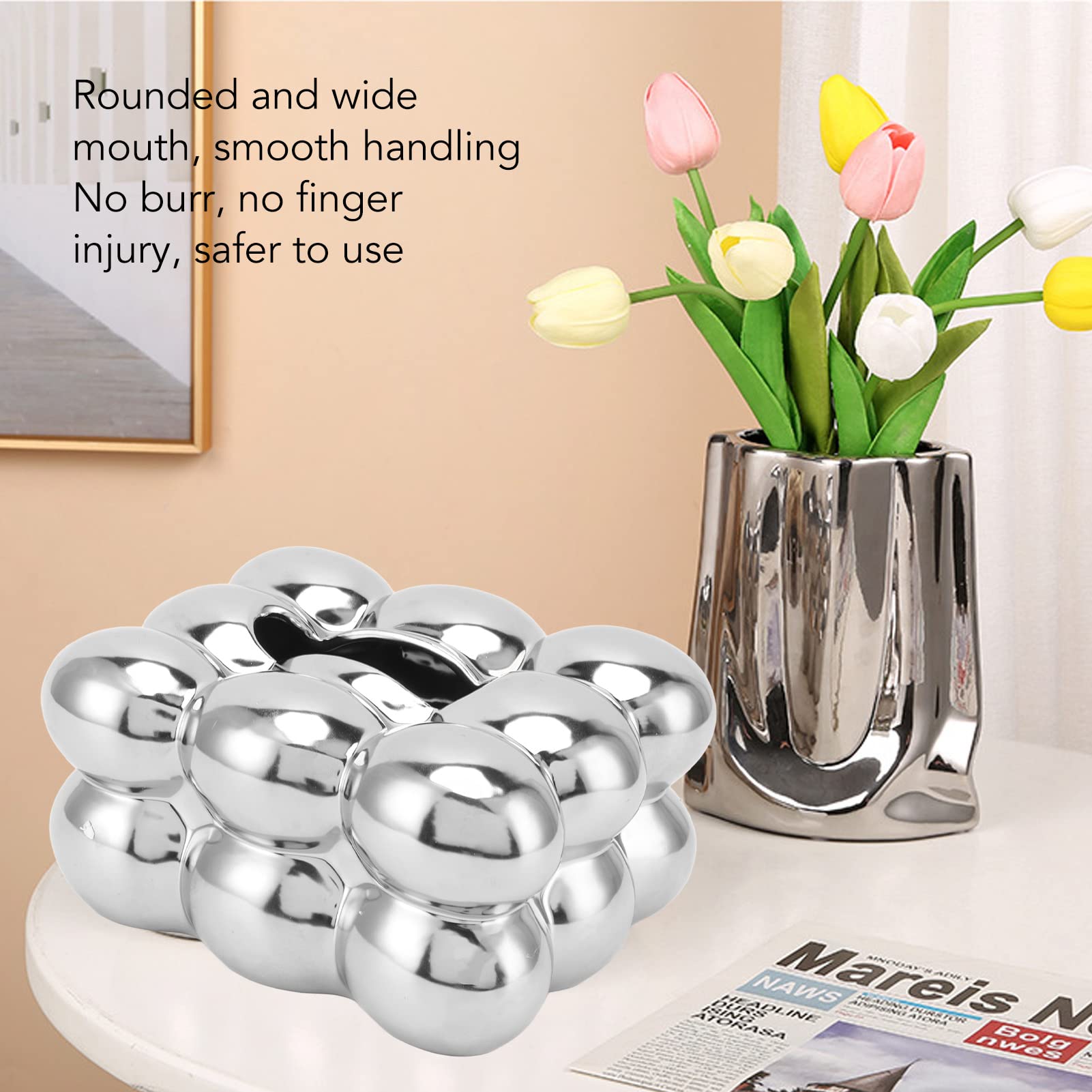 Chiciris Electroplated Ceramic Tissue Box Cover, Tissue Box Holder Case Decorative Elegant Facial Tissue Napkin Dispenser Box Fo