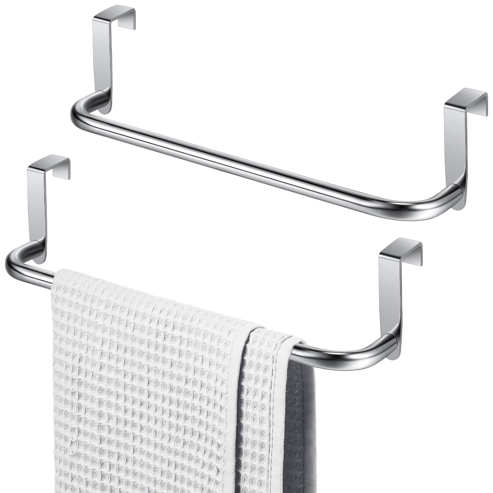 2 Pieces Metal Towel Bar Kitchen Cabinet Steel Towel Rack Bar for Hanging on Inside or Outside of Doors, Home Kitchen Bathroom(S