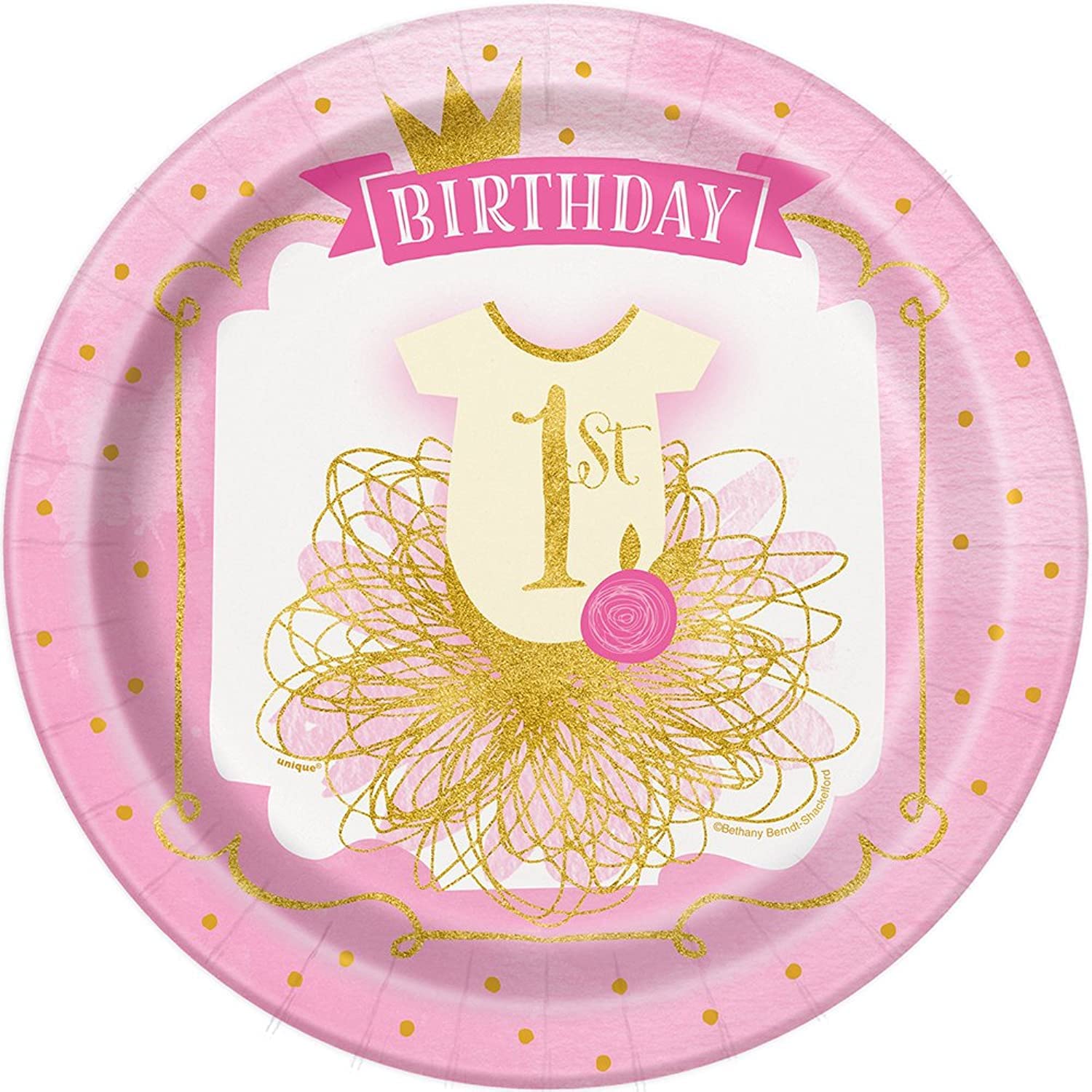 Pink & Gold First Birthday Dinner Plates - 9'' (8 Pieces) - Premium, Durable, & Perfect For 1St Birthday Parties - Captivating D