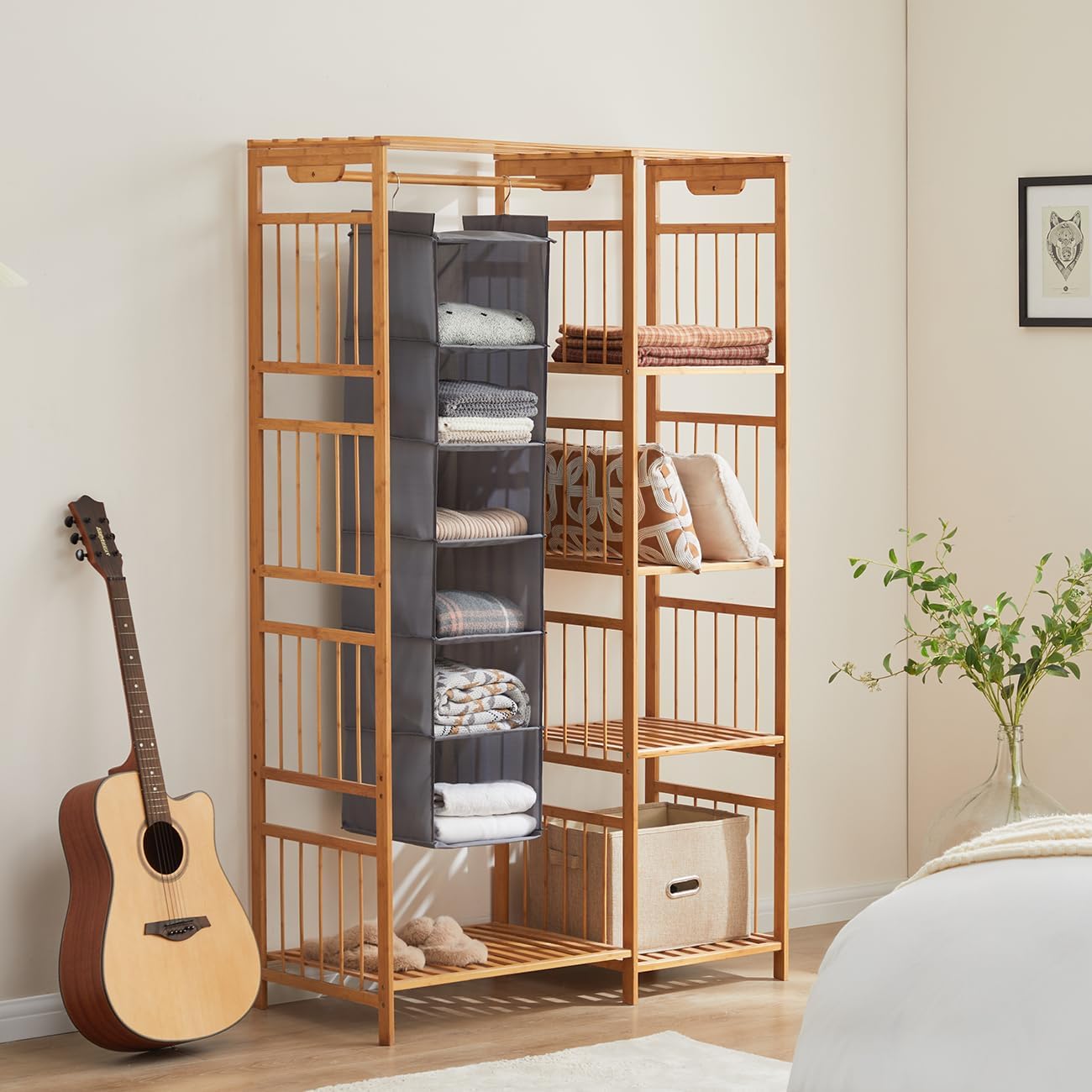 Youdenova Hanging Closet Organizer, 6-Shelf Closet Hanging Shelves, Grey
