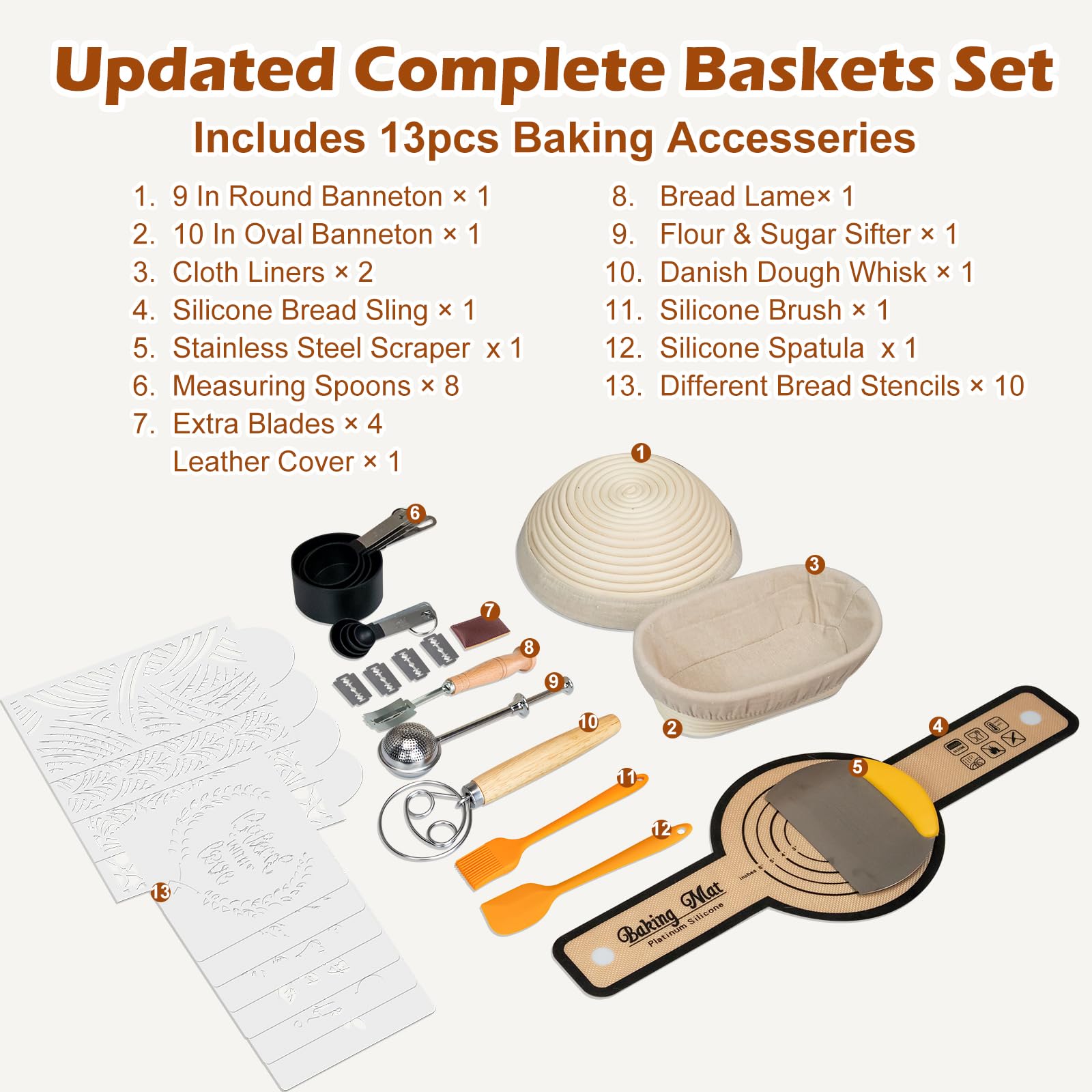 Banneton Bread Proofing Baskets, 9 Inch Round & 10 Inch Oval Sourdough Basket With Upgrade Complete Bread Baking Supplies, All-I