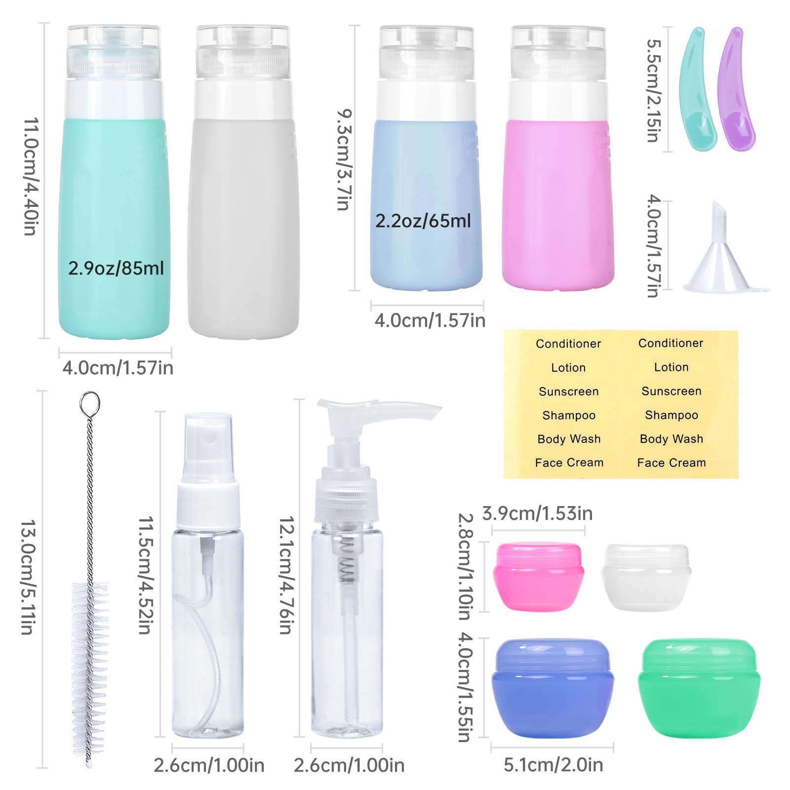 Benbilry 16 Pack Travel Bottles Set For Toiletries, Tsa Approved Travel Size Containers Leak Proof Travel Accessories, Silicone