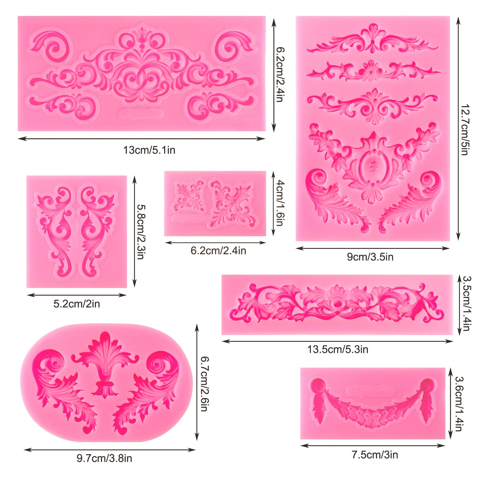 Baroque Style Silicone Molds, Curlicues Scroll Lace Fondant Molds, Vintage Relief Flower Mould Filigree 3D Clay Mold For Gummy S
