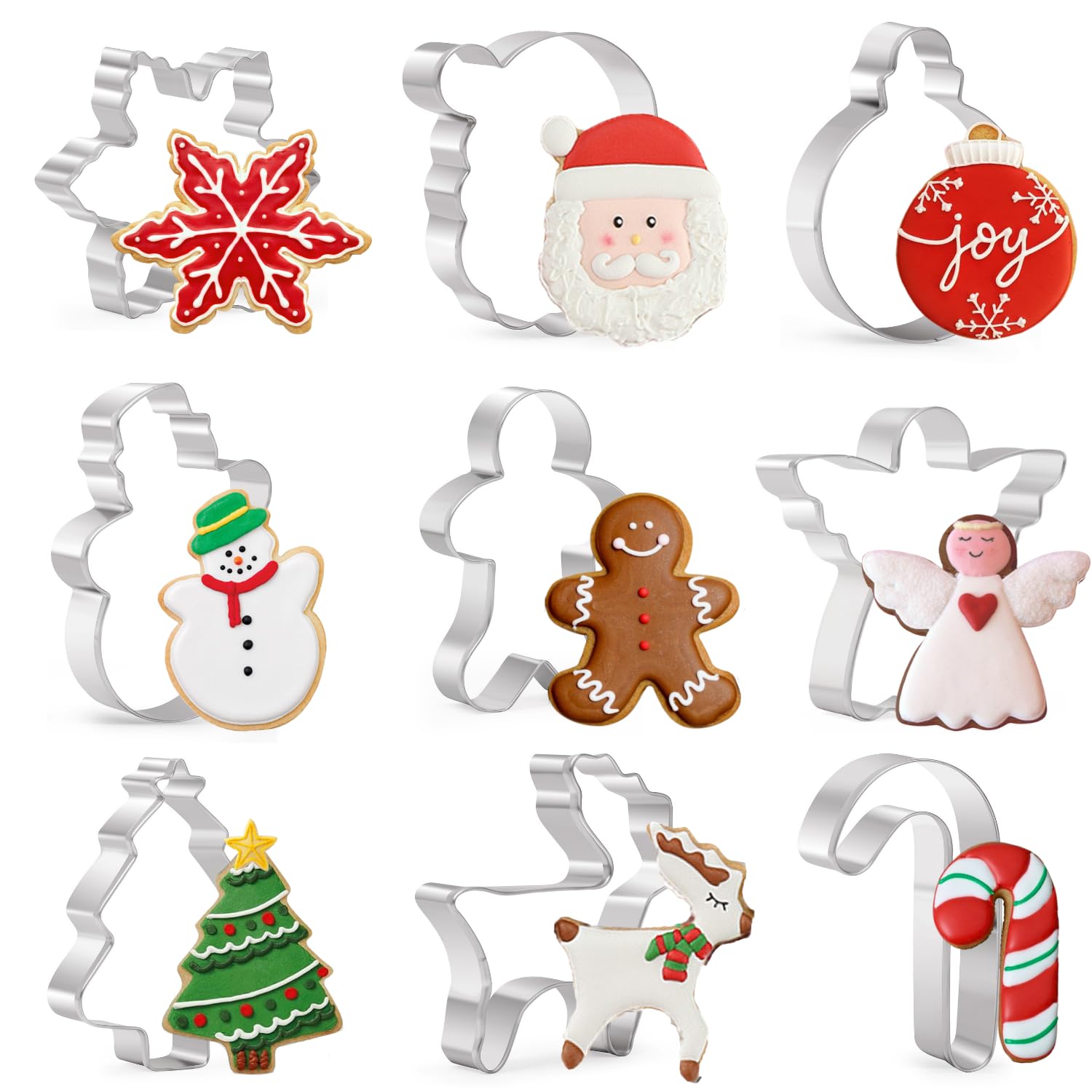 Kaishane Christmas Cookie Cutters Set, 9 Piece Holiday Cookie Cutters Shape - Gingerbread Man, Christmas Tree, Snowflake, Santa,