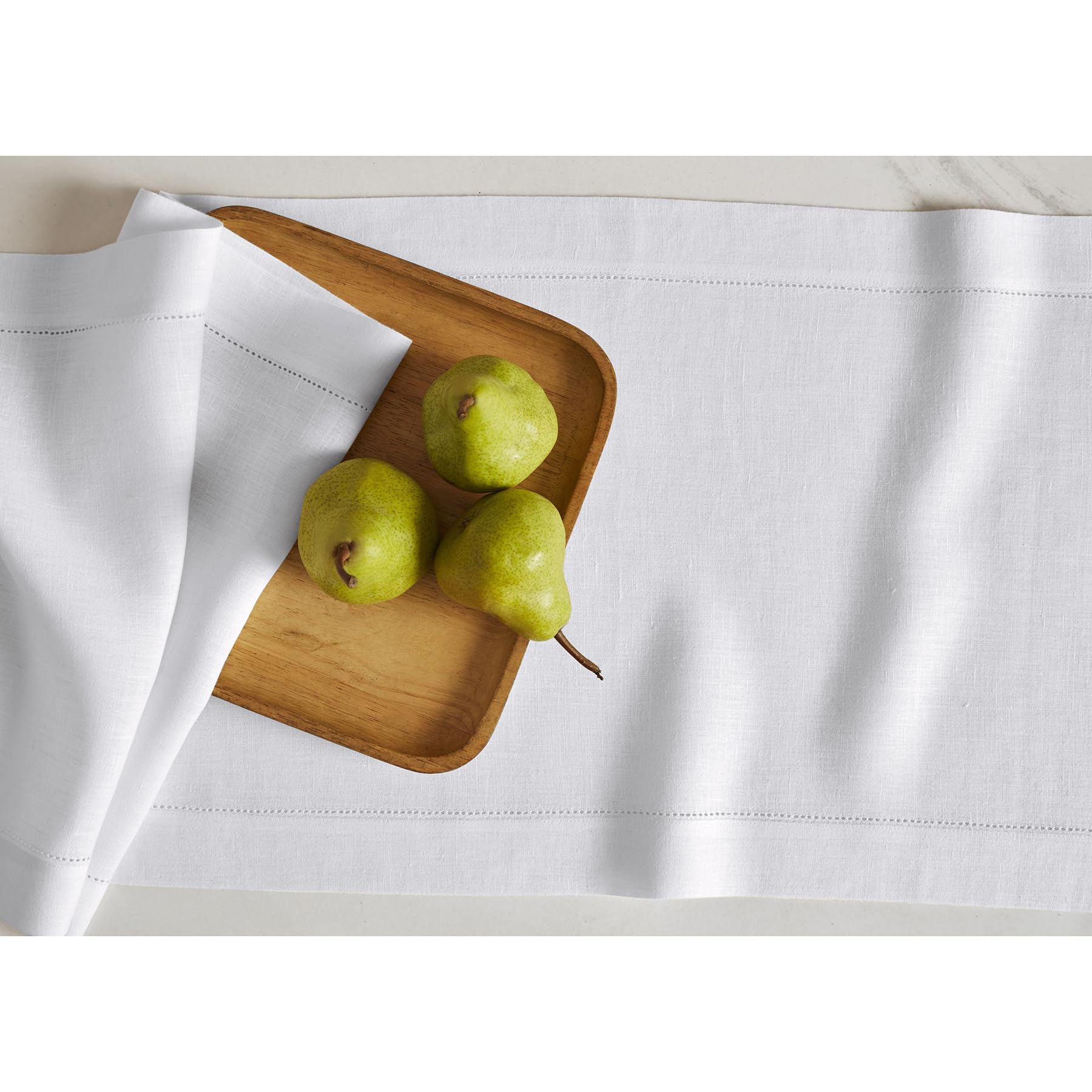 Solino Home Linen White Table Runner 72 Inches Long - Sonoma Hemstitch 100% Pure Linen Prewashed Dining Table Runner 14 X 72 Inc