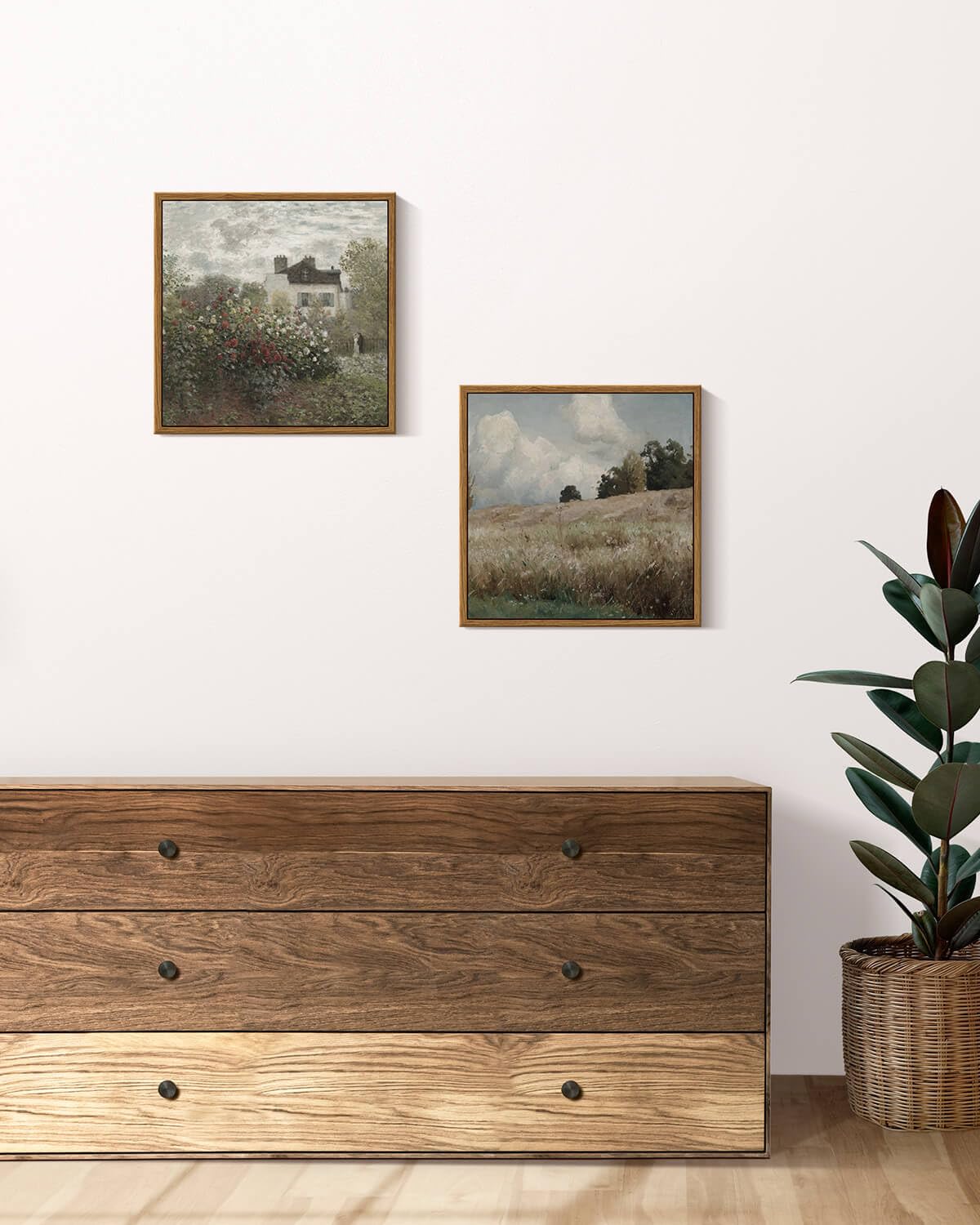 Insimsea Square Framed Canvas Wall Art, Scenery Field Landscape Vast Grassland Farmhouse Wall Art Decor, Classical Nature Painti
