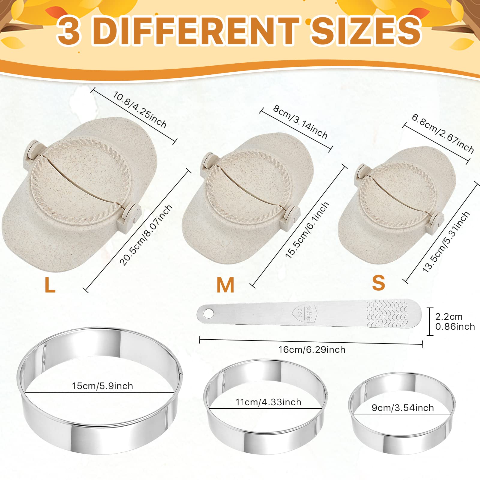 Worldity 7 Pieces Empanada Maker Press, 3 Size Dumpling Maker Press With Dough Cutter And Stuffing Spoon, Dumpling Mold For Chin