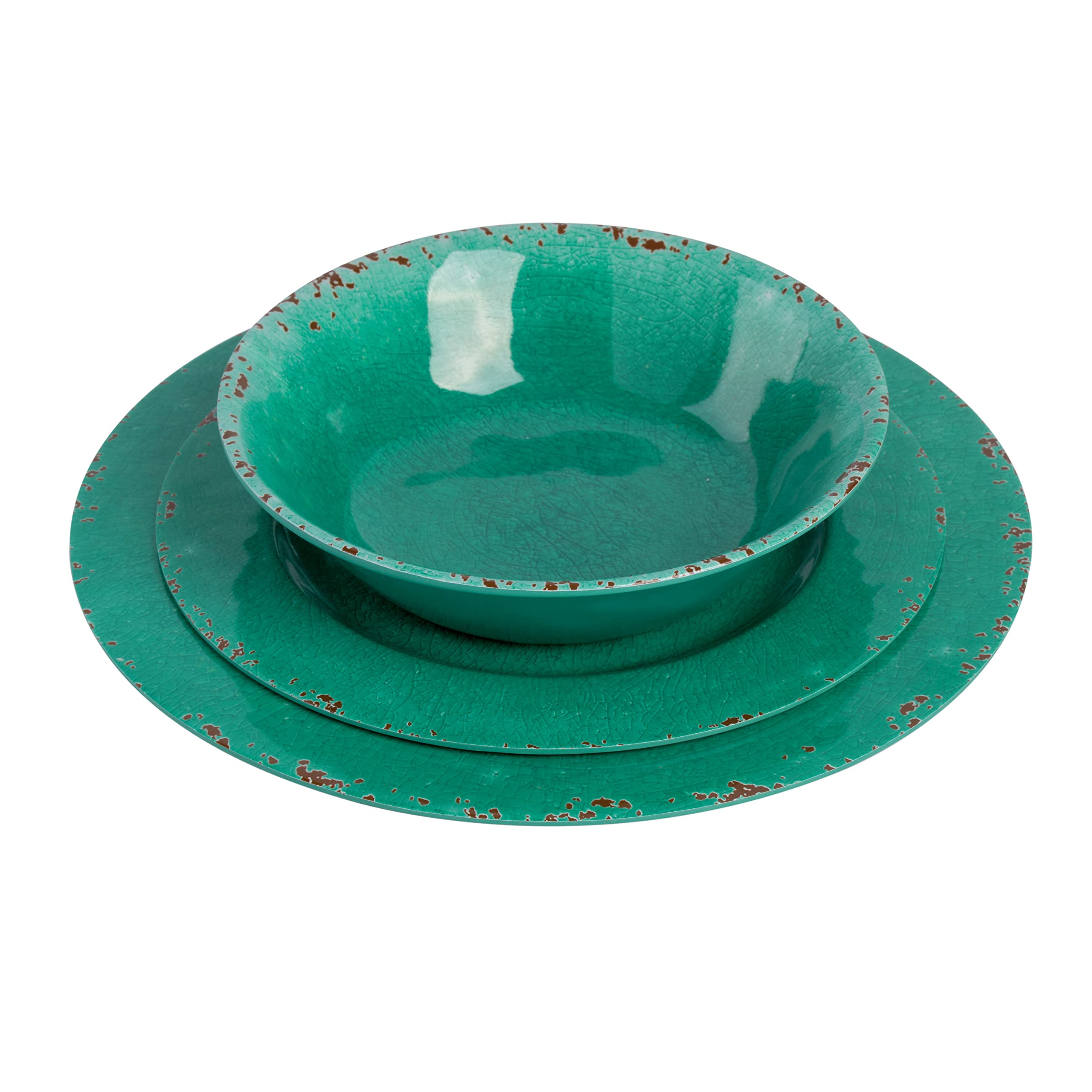 Gibson Home Mauna Melamine Dinnerware Set, Service for 4 (12pcs), Green