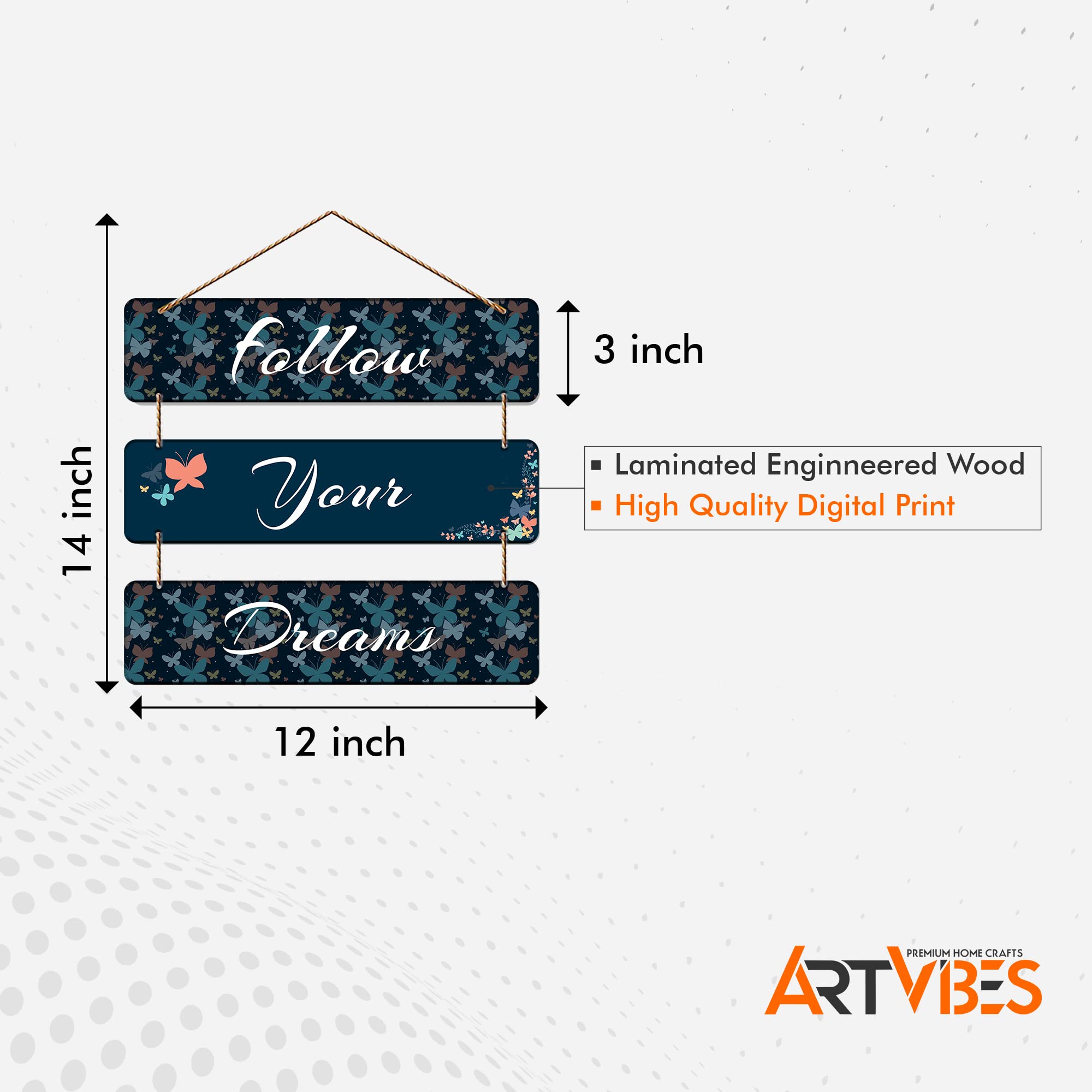 Artvibes Follow Your Dreams Wooden Wall Hanger For Home Decor, Office, Artworks Mordern Hangings (Wh_5308N)