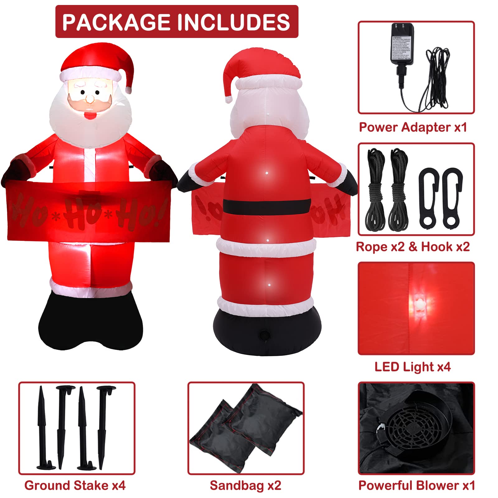 Buheco Christmas Inflatables Outdoor Decorations, 7FT Tall Inflatable Santa Claus Giant Blow Up Xmas Yard Decor with LED Lights