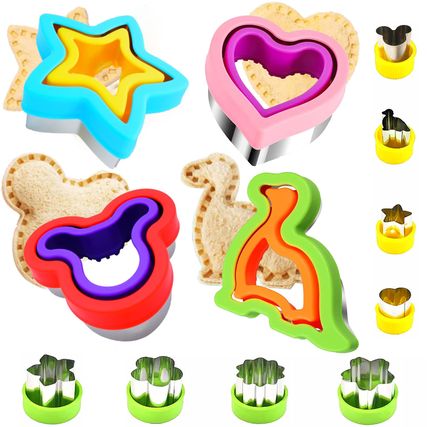 BANIC Uncrustable Sandwich Cutter, 12Pcs Sandwich Cutter and Sealer, Crustless Sandwich Cutter Heart Star Dino Mouse etc, Lunch 