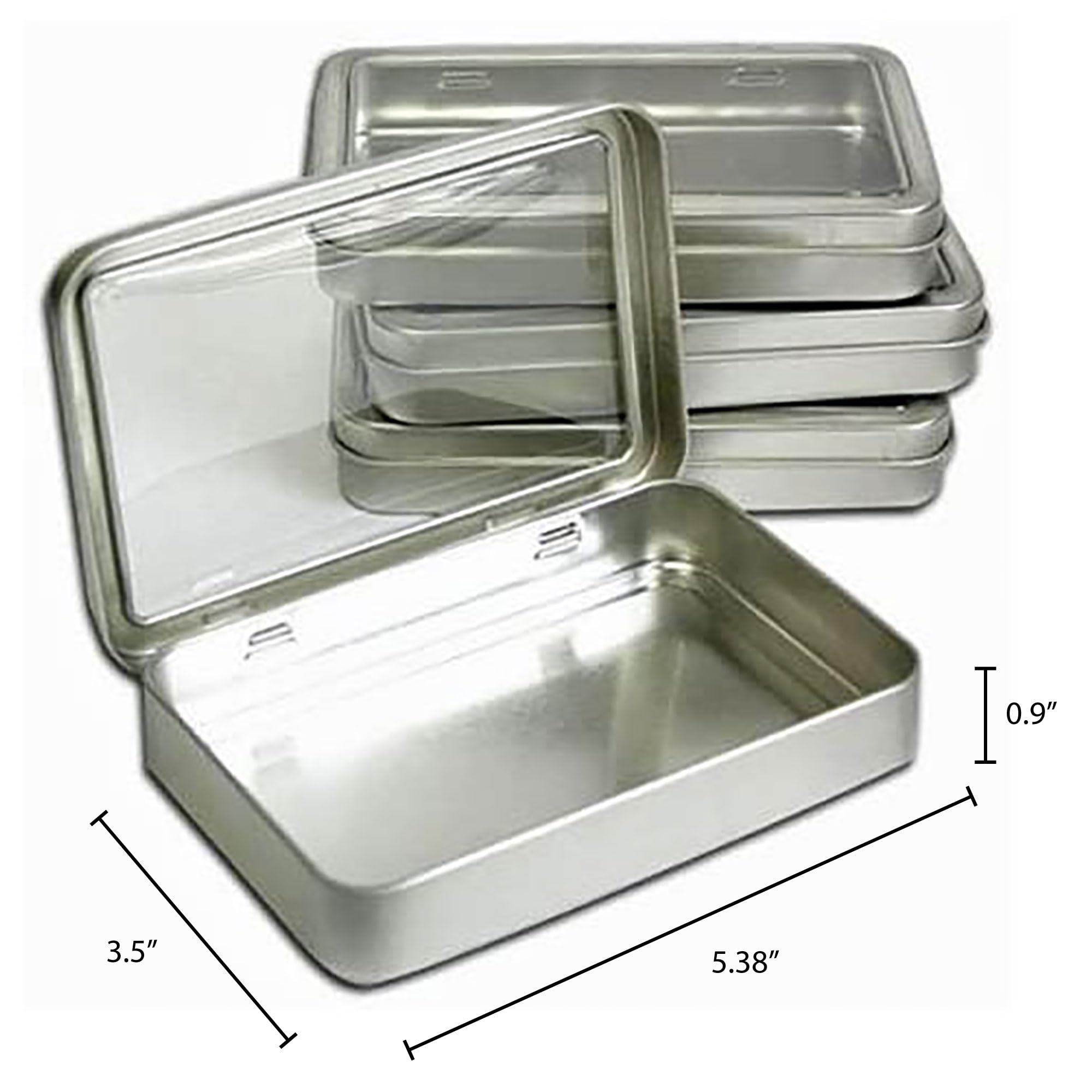 Clear Top Metal Tin Box 7Oz Plain Silver Hinged Blank Storage Case, Crafts, Survival Kit Tins 5.5''X3.5'' (4X)