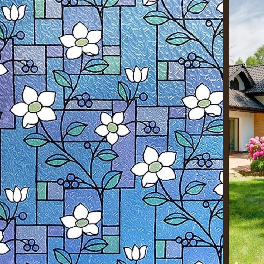 Mococo Sea Blue Privacy Window Film Frosting Film Window Sticker Frosted Vinyl Sheets For Front Door Bathroom Sidelight Small Wi