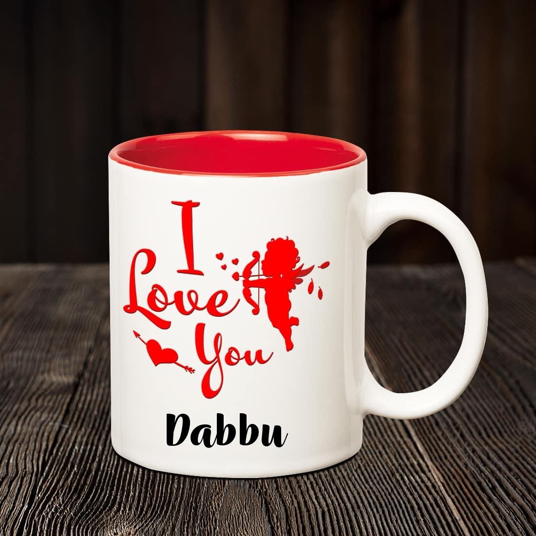 Chanakya Ceramic I Love You Dabbu Romantic Inner Red Coffee Name Mug, Multicolor, 350 Ml