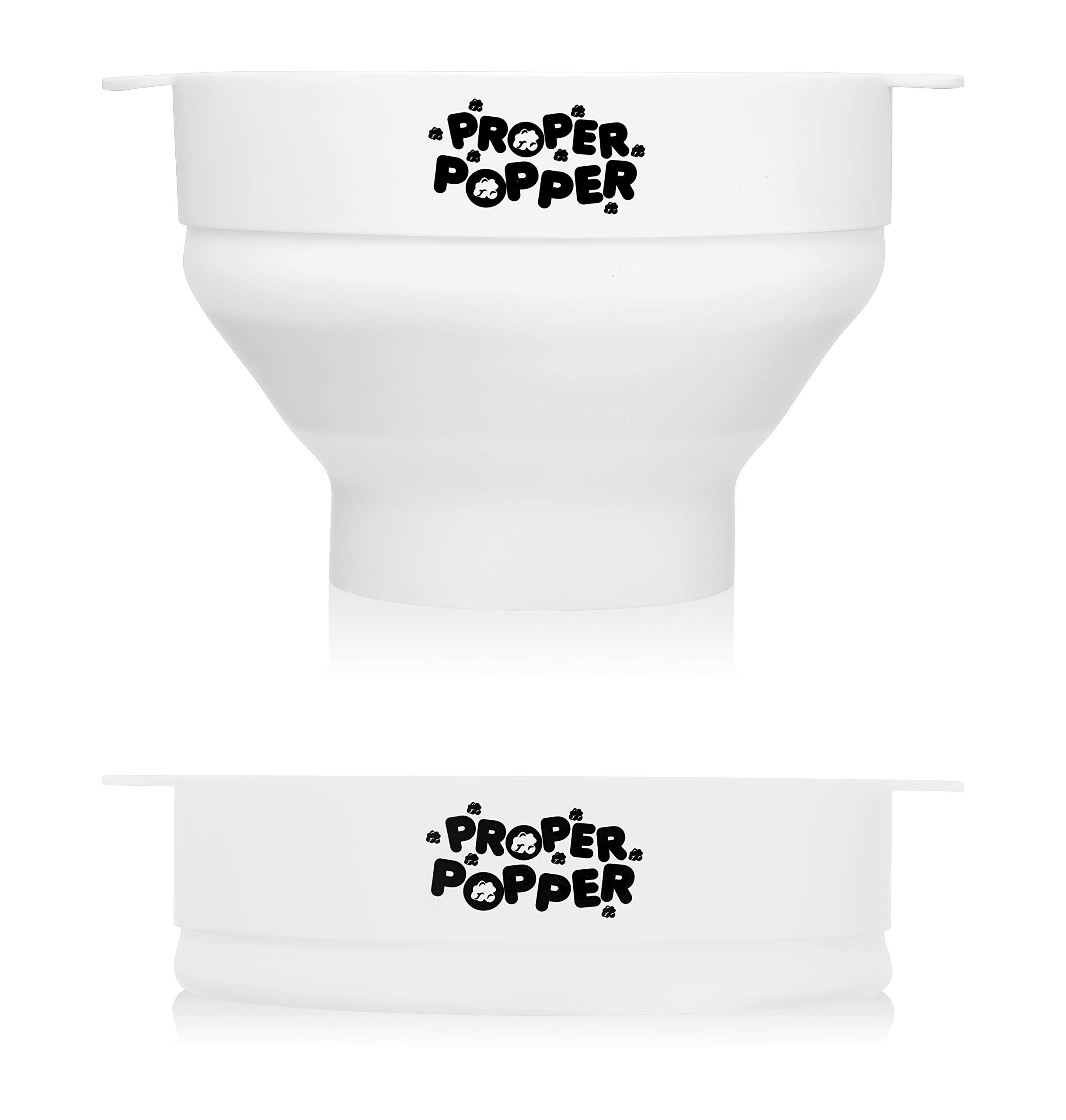 PROPER POPPER Silicone Microwave Popcorn Maker, Collapsible Bowl, BPA Free, Dishwasher Safe, White