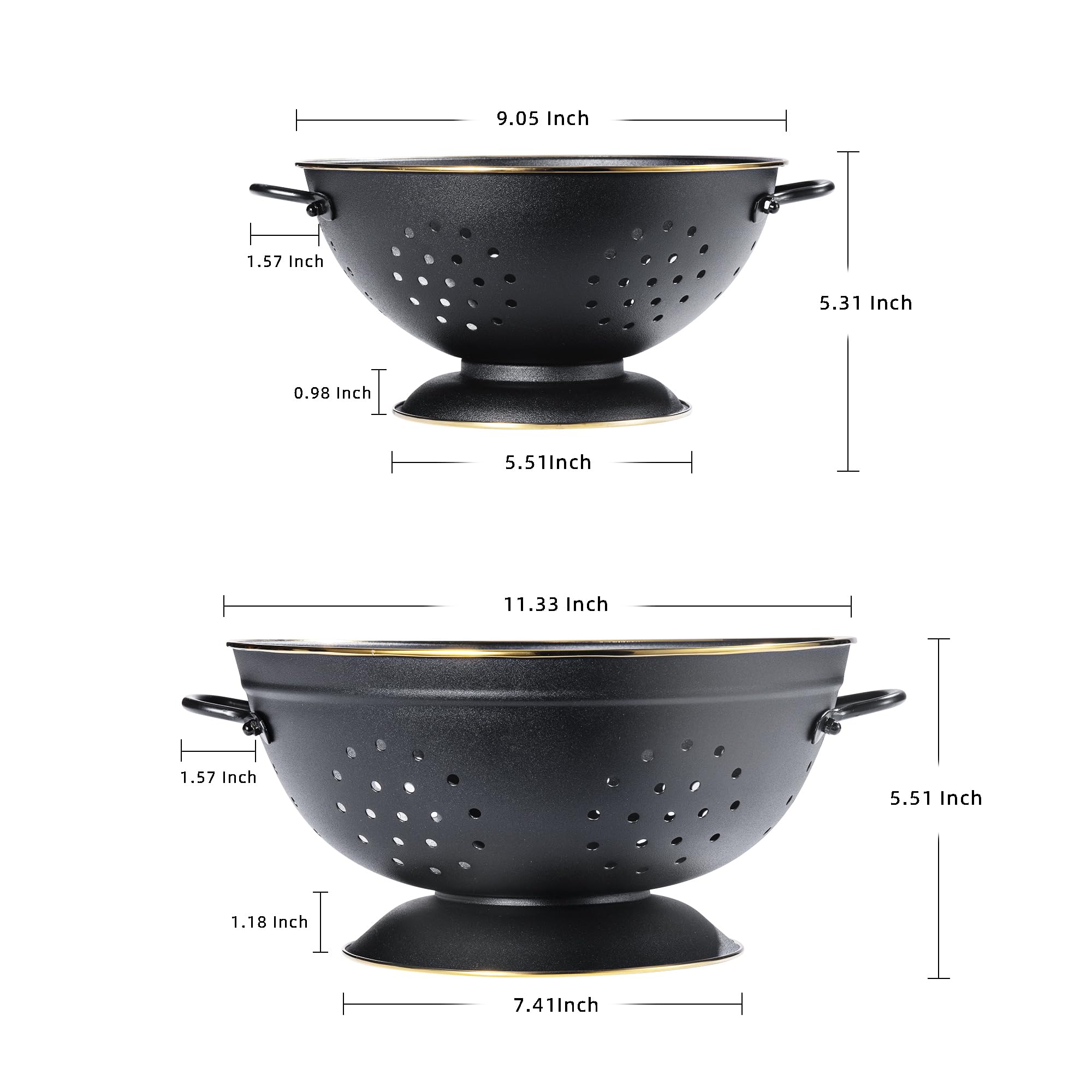 Metal Colander Set Of 2, Strainer Basket With Handles Perfect For Spaghetti, Pasta, Berry, Vegetable, Fruit, Solid Base Powder C