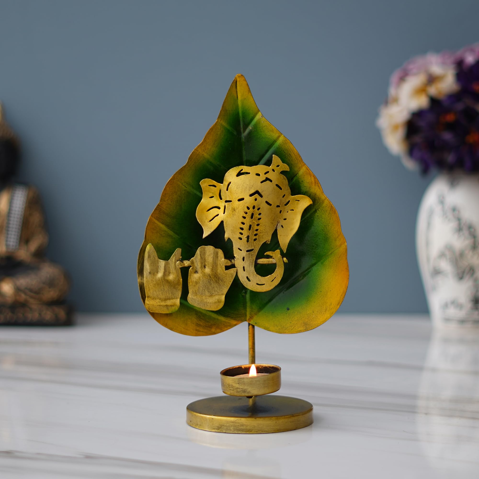 Discount ARA Leaf Ganesh Tealight Candle Holder/Tealight Holder/Diwali Gift Items/Festival Decoration Items/Wedding Gift Item/We