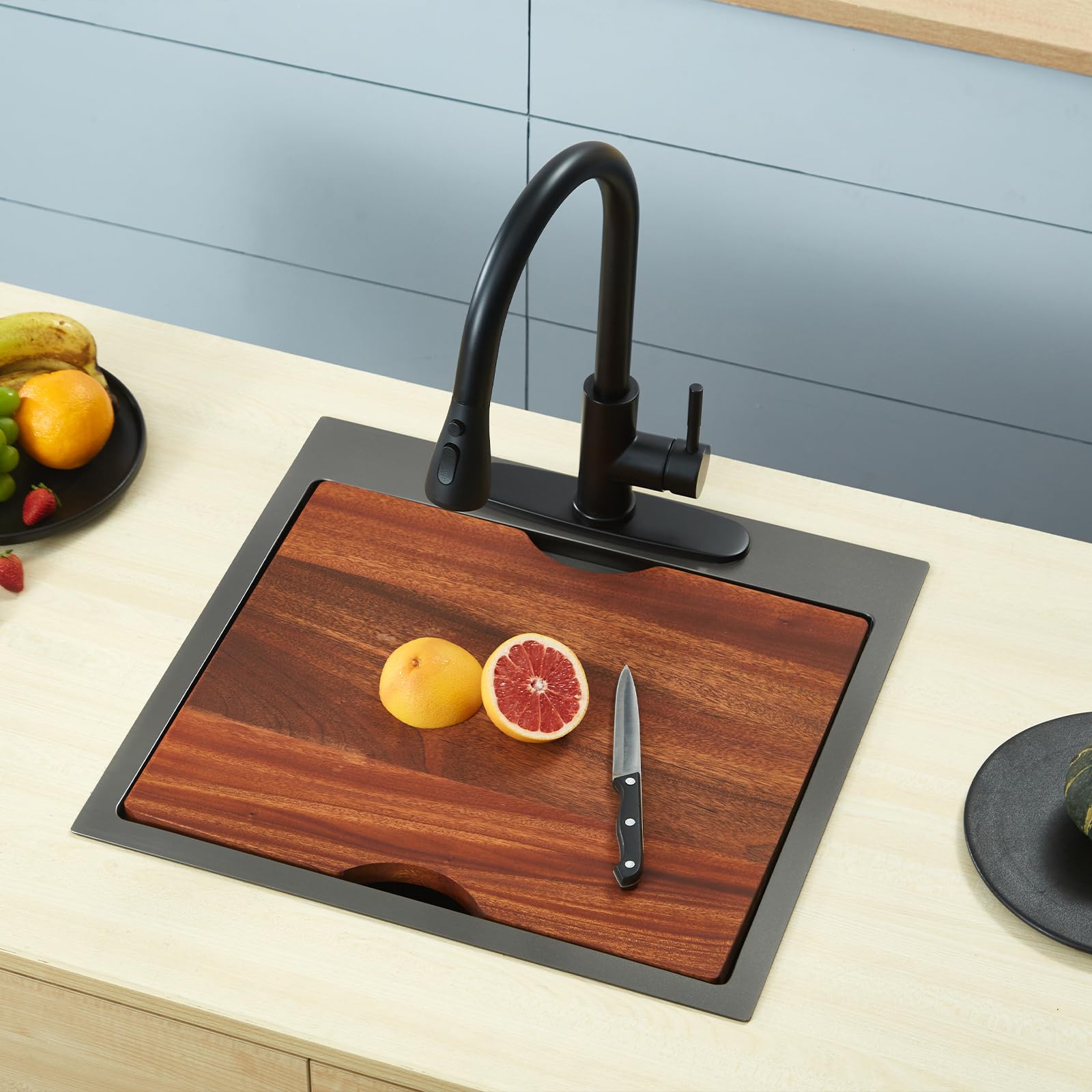 Ecochannels Kitchen Sink, 21 X 20 X 10 Drop In Kitchen Sink 16 Gauge Gunmetal Black Stainless Steel Workstation Sink Topmount Ki