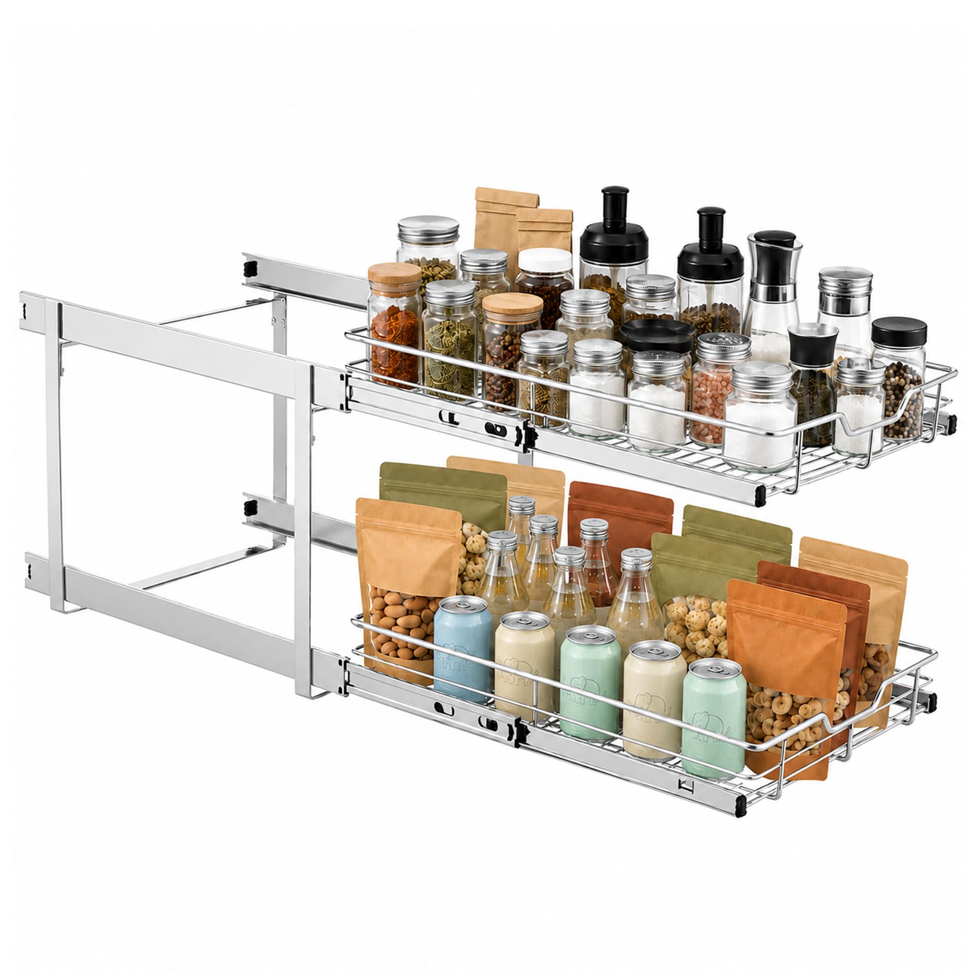 Wesliv 2 Tier Individual Pull Out Cabinet Organizer 15 W x 22 D, Heavy Duty Pull Out Drawers for Kitchen Cabinets, Slide Out S