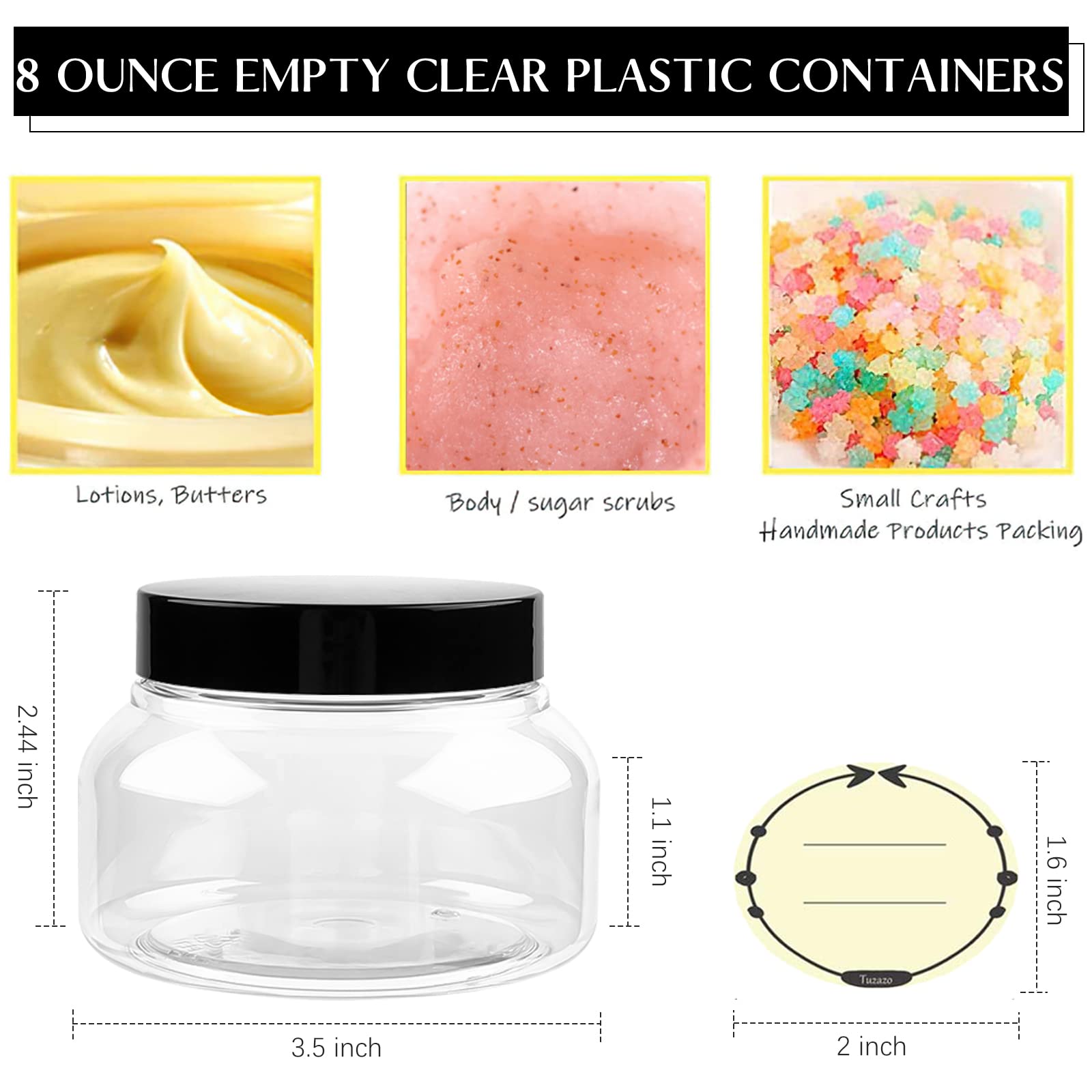 Tuzazo 8 Oz Plastic Container Tuscany Jars With Lids Bpa Free, 12 Pack Empty Round Clear Cosmetic Containers Body Butter Jars Fo