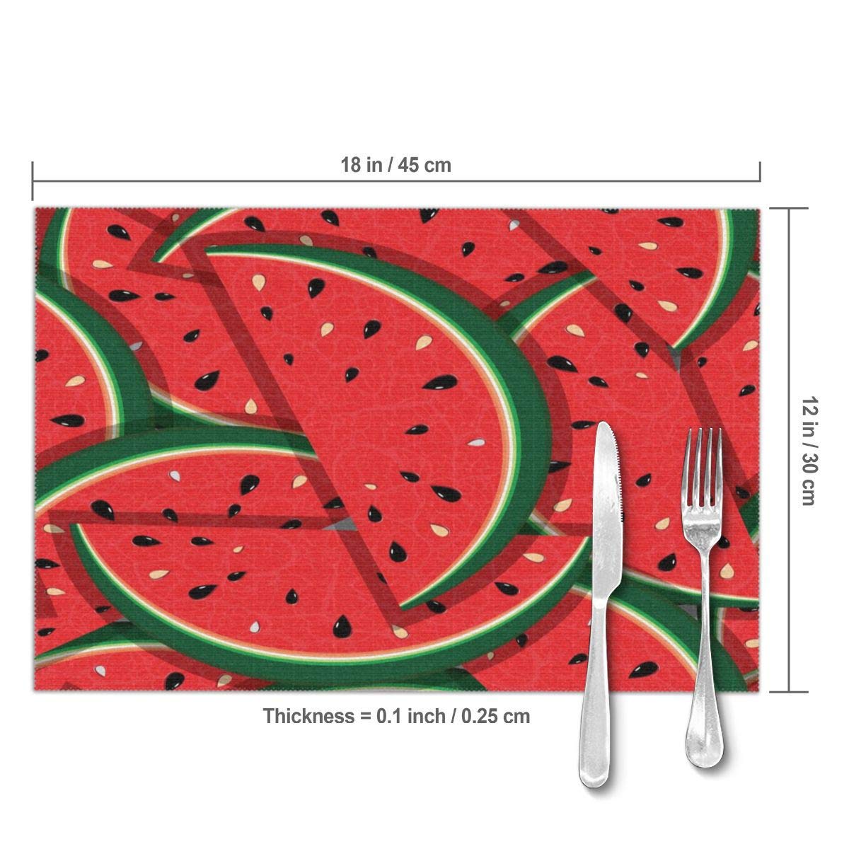 Delerain Red Watermelon Set Of 6 Placemats For Dining Table, Snack Drink Heat Insulation Stain Resistant Anti-Skid Washable Tabl