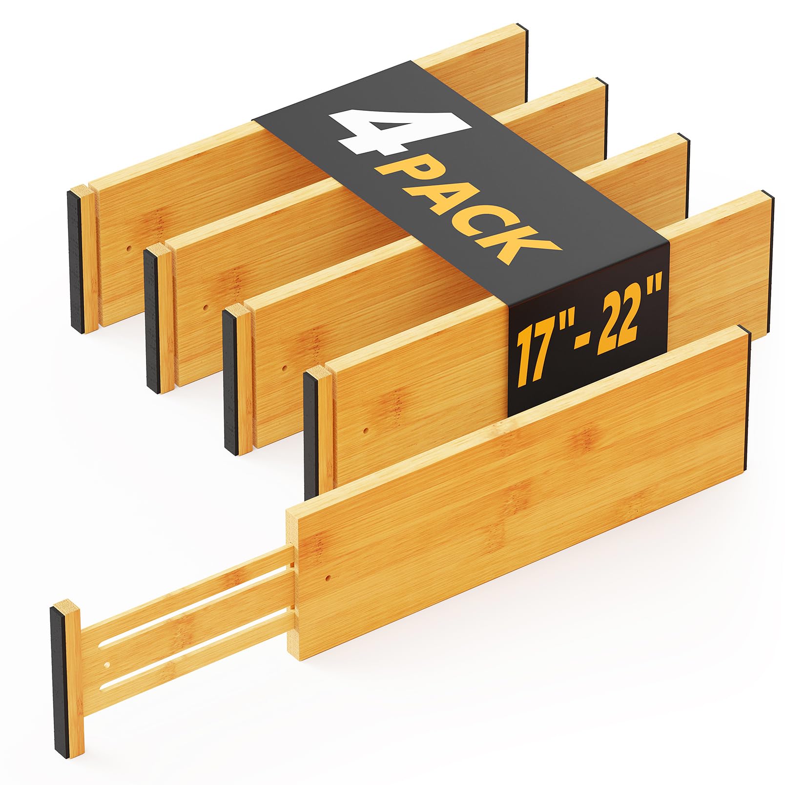 SpaceAid Bamboo 4 Pack Dresser Drawer Dividers, 4.65 High Adjustable 17-22    Drawer Organizers, Expandable Organization for Clo