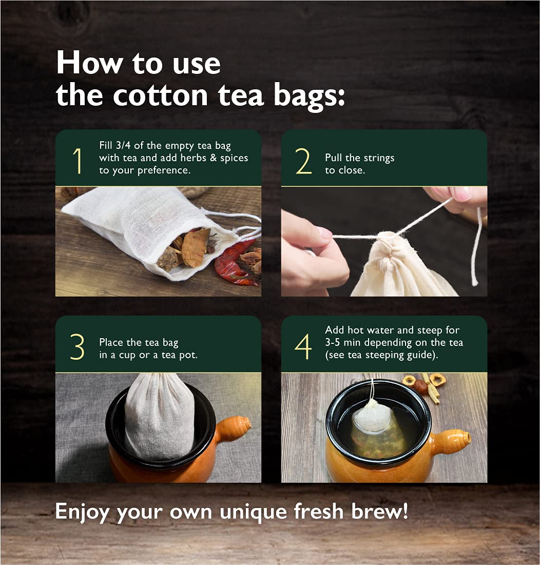 Indu Cotton Pot Strainer Bag - Reusable Empty Bags For Making Tea Made From Organic Cotton Yarn. Safe & Durable. Use It As A Foo